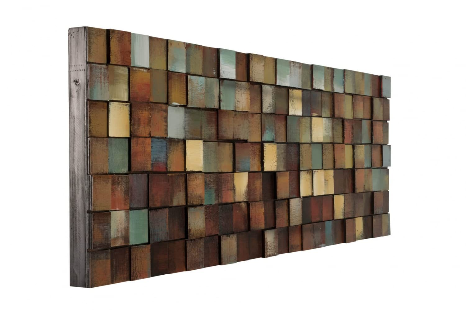 KunstLoft Wanddeko Holz rustikal | 100% HANDGEFERTIGT | 144x44x7cm | Holzbild 'More is more' | Abstrakt | Braun Grün | Wandbild Holz