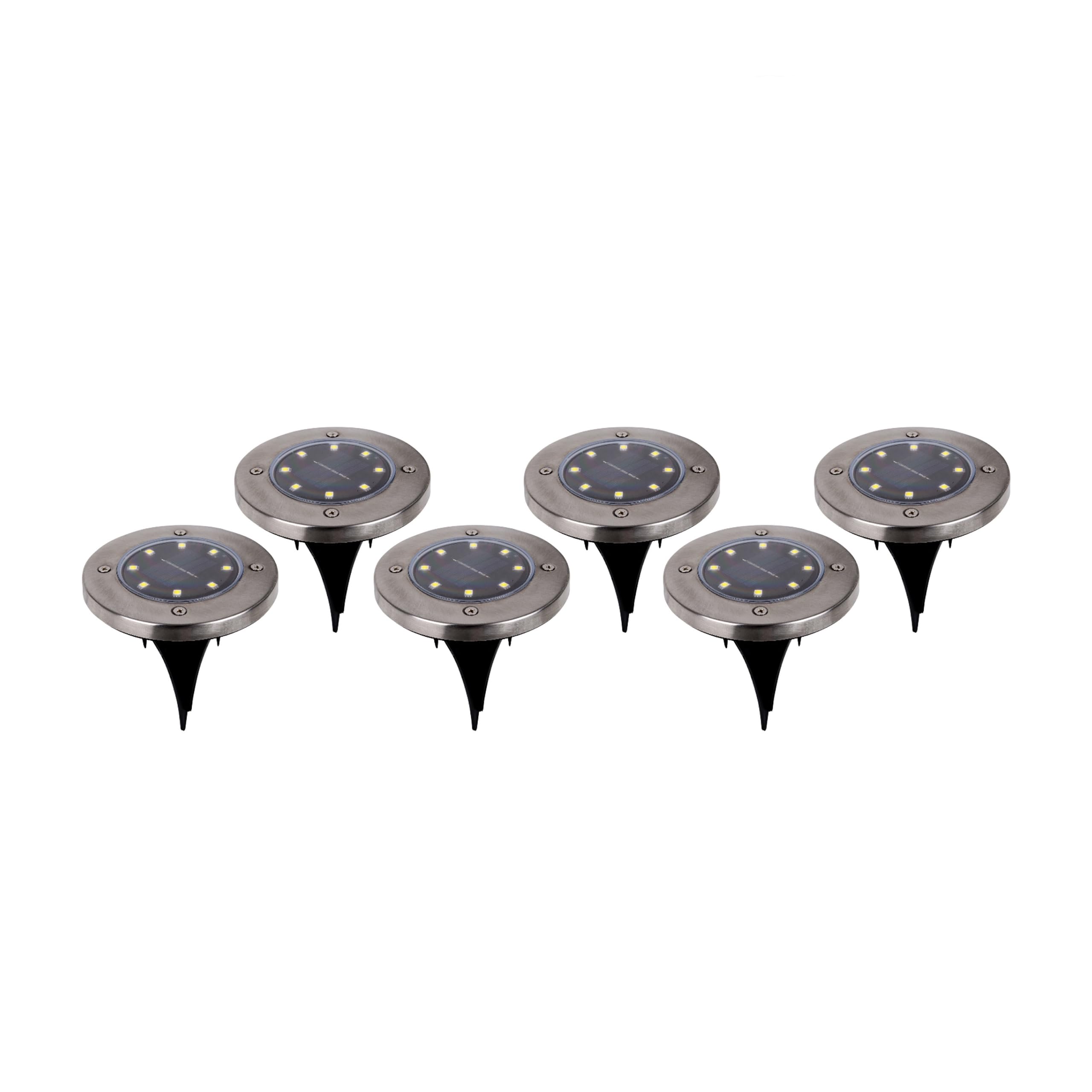 Näve Leuchten - 6er-Set LED Solar-Boden-Erdspieß Kian - 0,6 W / 4 lm / 9000 K - Stahl-blank