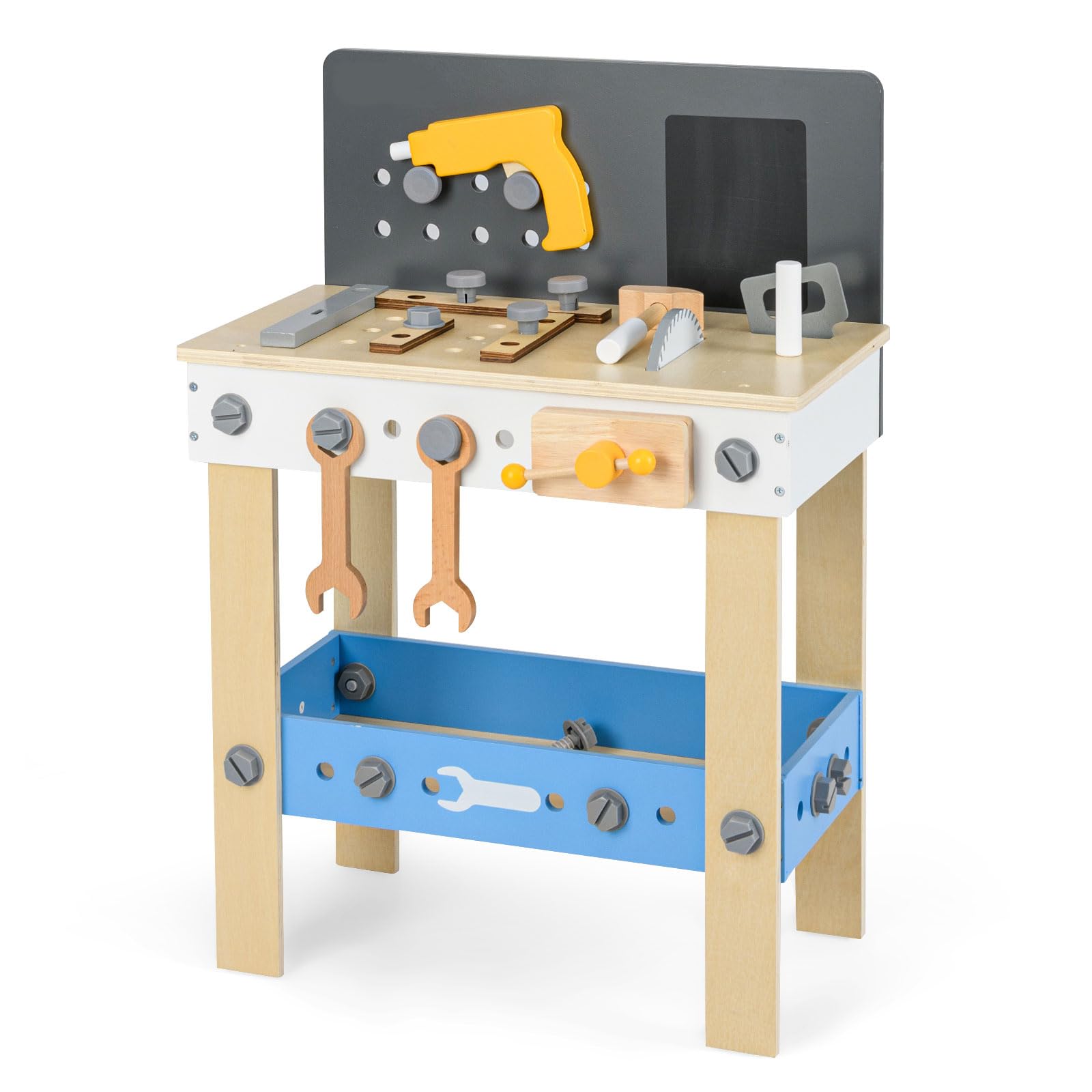 DREAMADE Jouet Bricolage Enfant, Etabli Bricolo Center en Bois, Jouet en Bois Établi du Bricoleur avec 34 Accessoires pour 3+ Ans