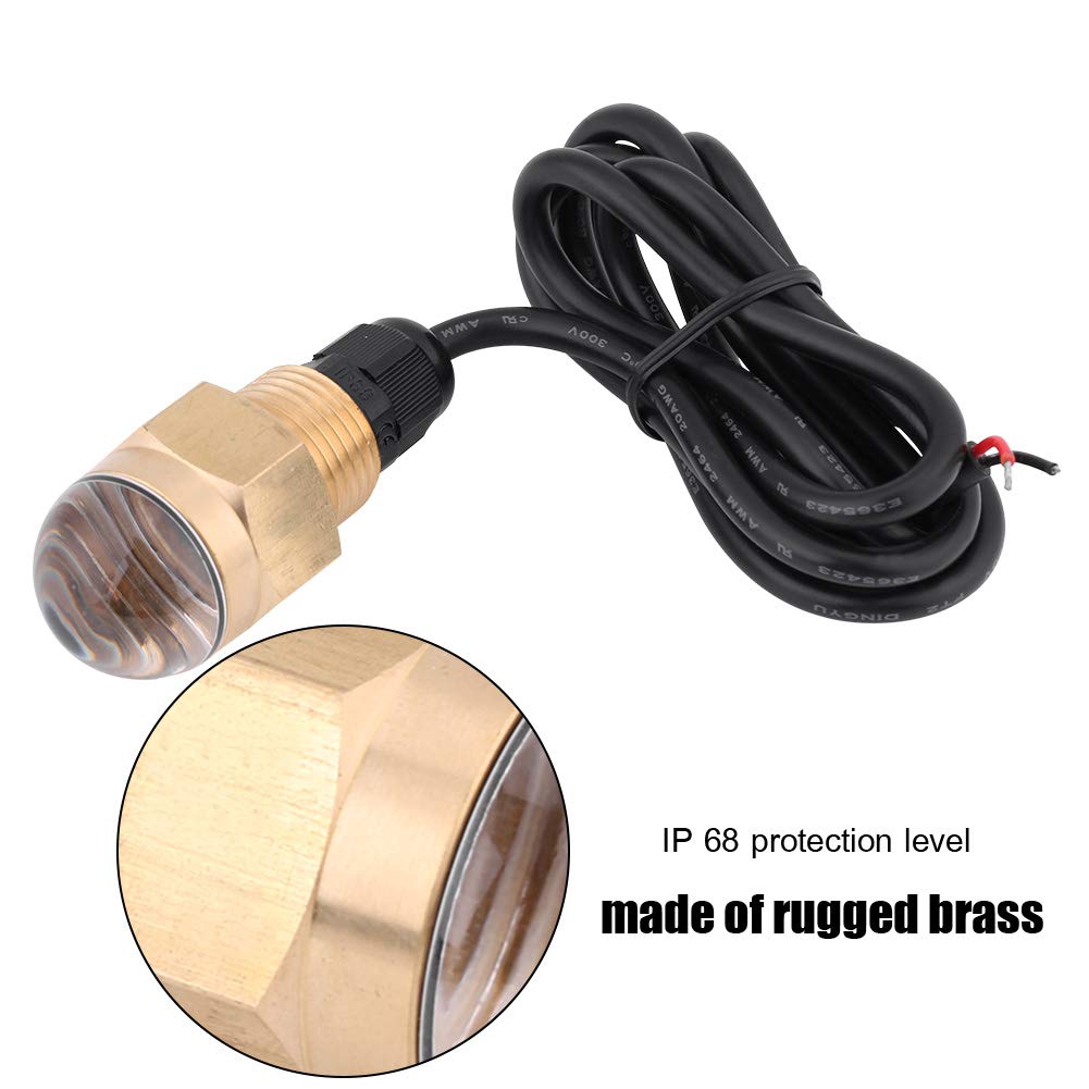 NutriEss Marine Boat 12V Brass Glass Blue LED Underwater Light Lamp Drain Plug 1/2 NPT Yacht Accessory Brightness Enhancement for Nighttime Visibility