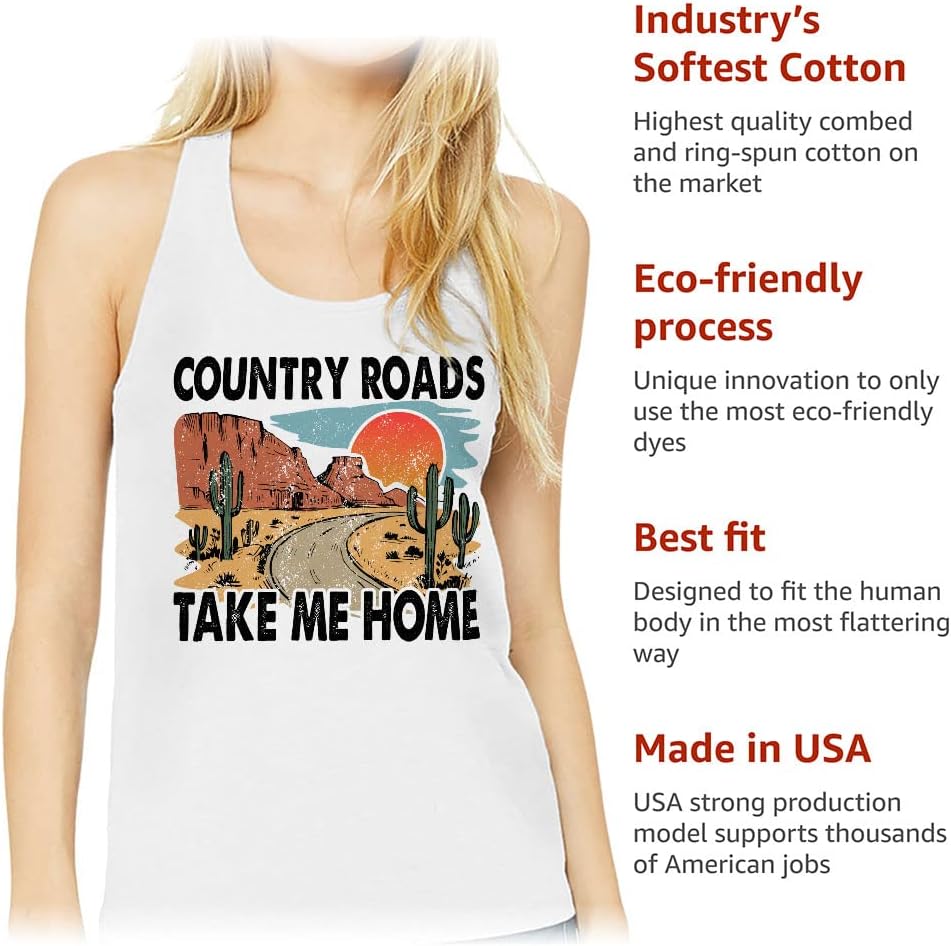 Country Roads Women's Racerback Tank - Desert Tank Top - Road Workout Tank