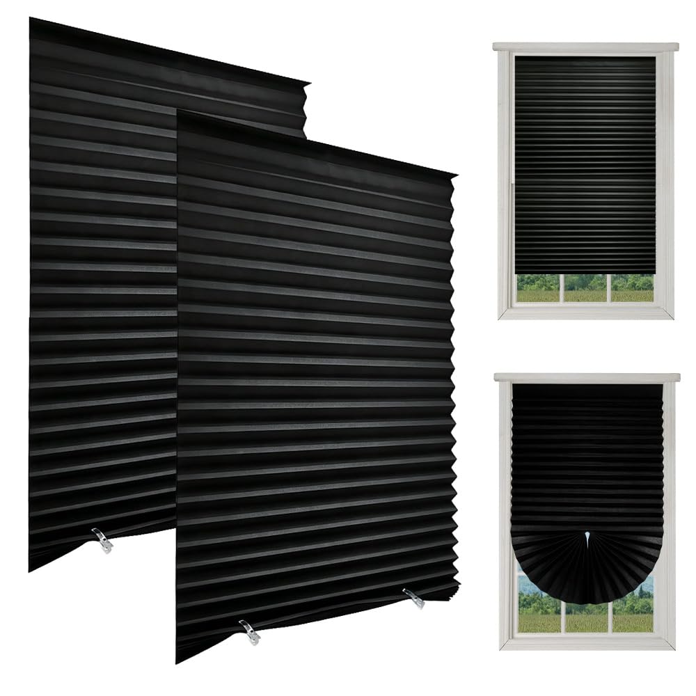 2 Pack Temporary Blinds for Windows, 60x150cm Temporary Blackout Blinds, No Drill Blinds Blackout Curtains for Bedroom Kitchen Bathroom Windows Bedroom, Nursery, Loft, Travel RV Car, Black