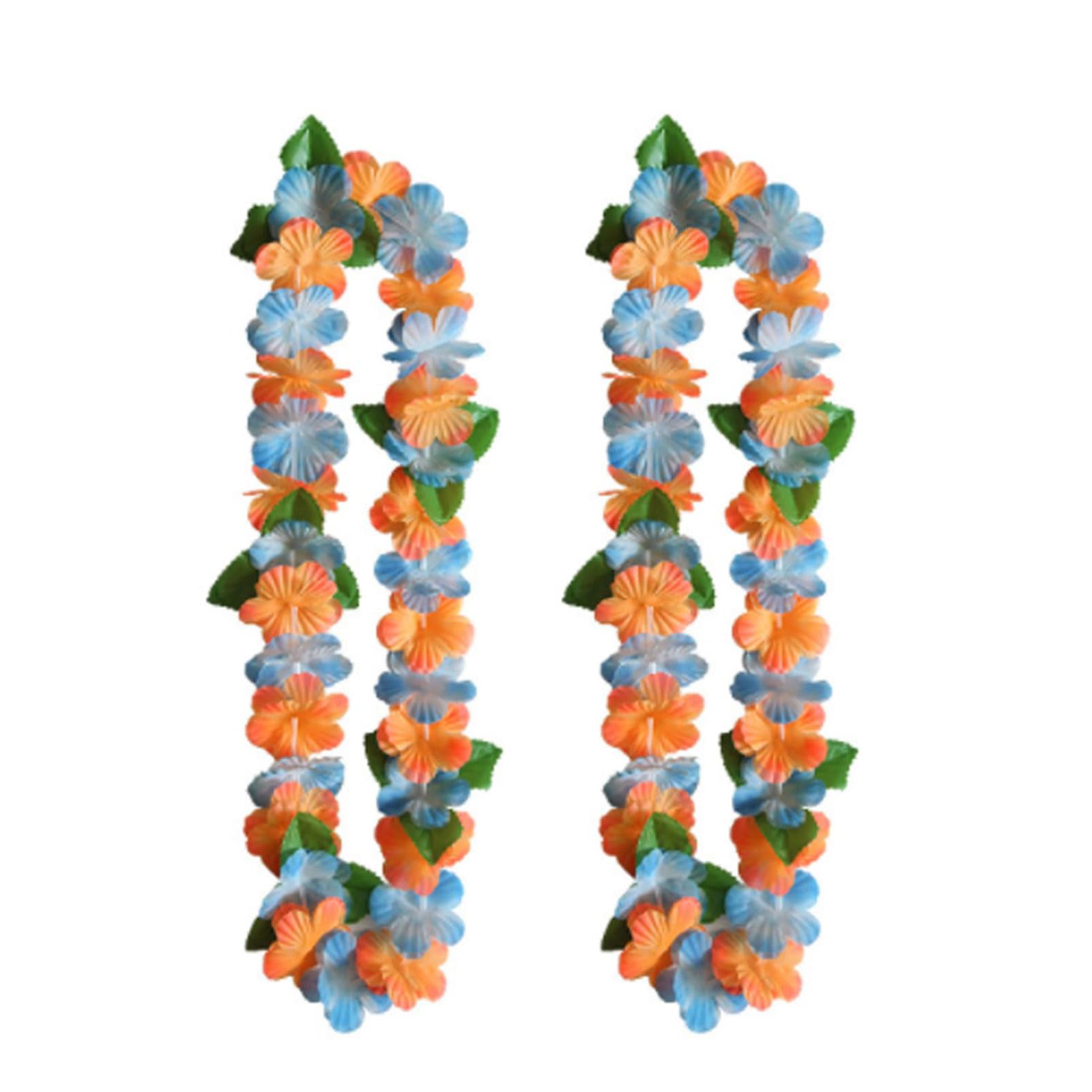 Hawaiian Garland Necklace Pack of 2 Hawaiian Tropical Party Decorations Hawaiian Hula Multicoloured Flower Garlands for Tropical Parties Beach Parties
