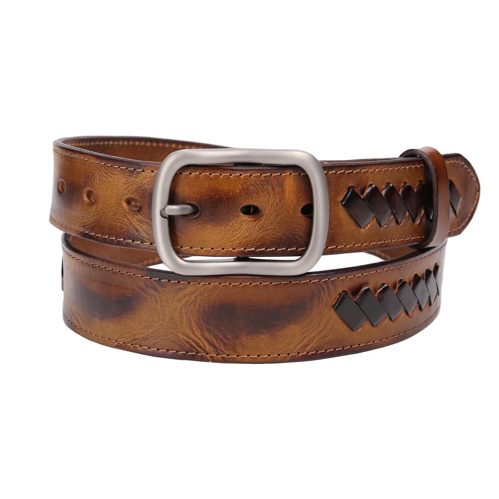 Jack&Chris Genuine Leather braided Belt for Men 37mm Buckle Adjustable Belt for Cargo Pants Jeans