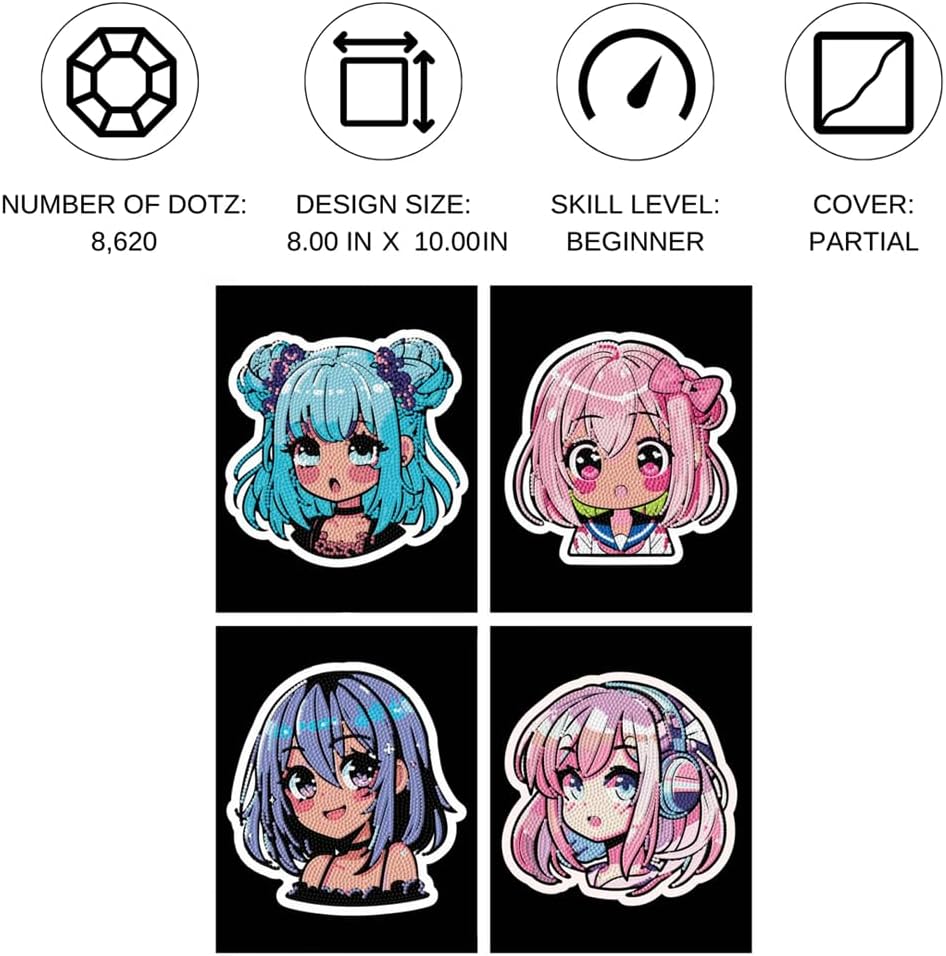 DIAMOND DOTZ Neon Flock Anime Girls Diamond Painting Kits for Adults - Colorful Diamond Art Kits a Relaxing Creative Craft Kit with Dotz Gems 10x8