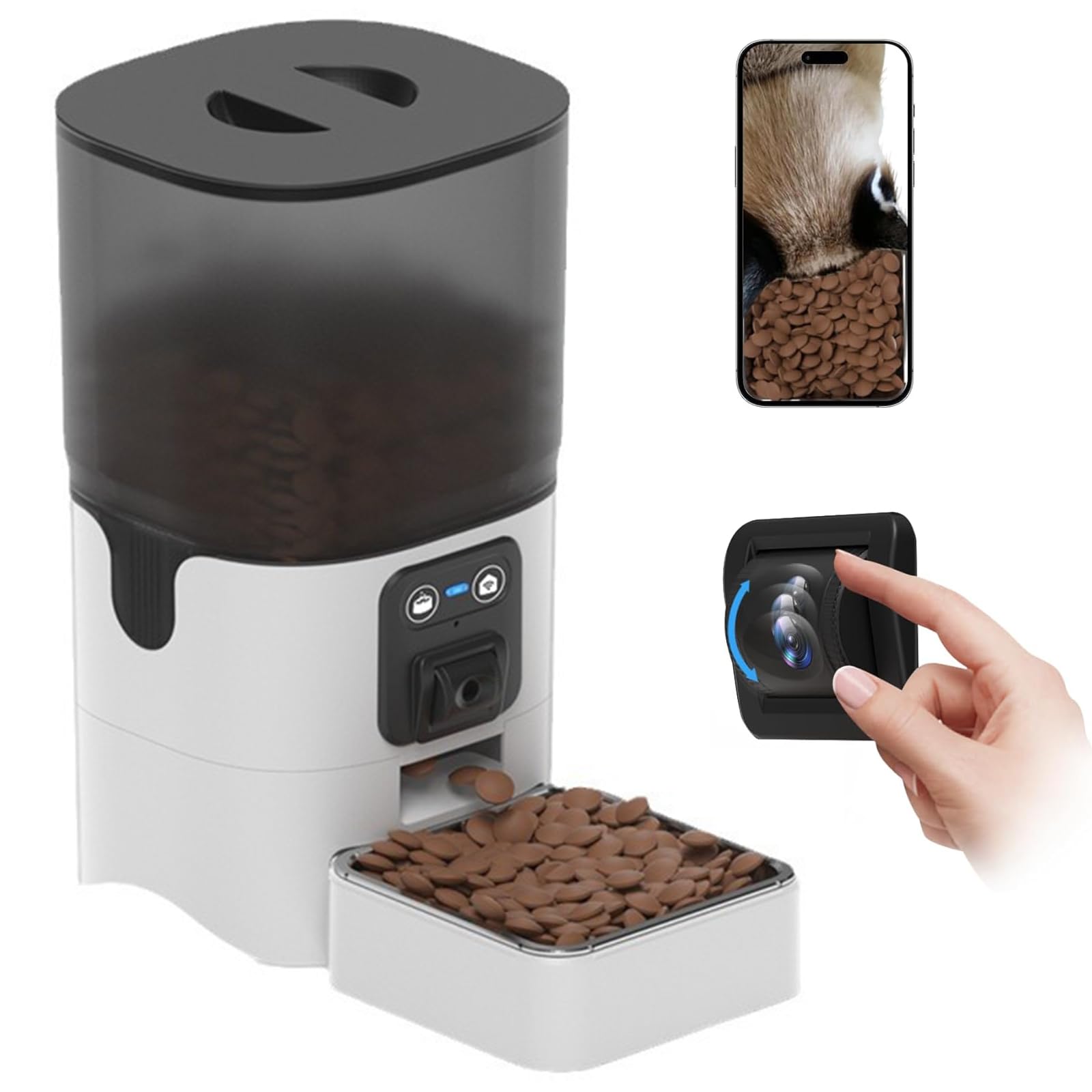 Distributeur Automatique De Nourriture 6L avec Contrôle App, Caméra 480P Dispenser Cibo Gatti con Timer Programmabile Distributore Crocchette Gatto con Ciotola in Acciaio Inox