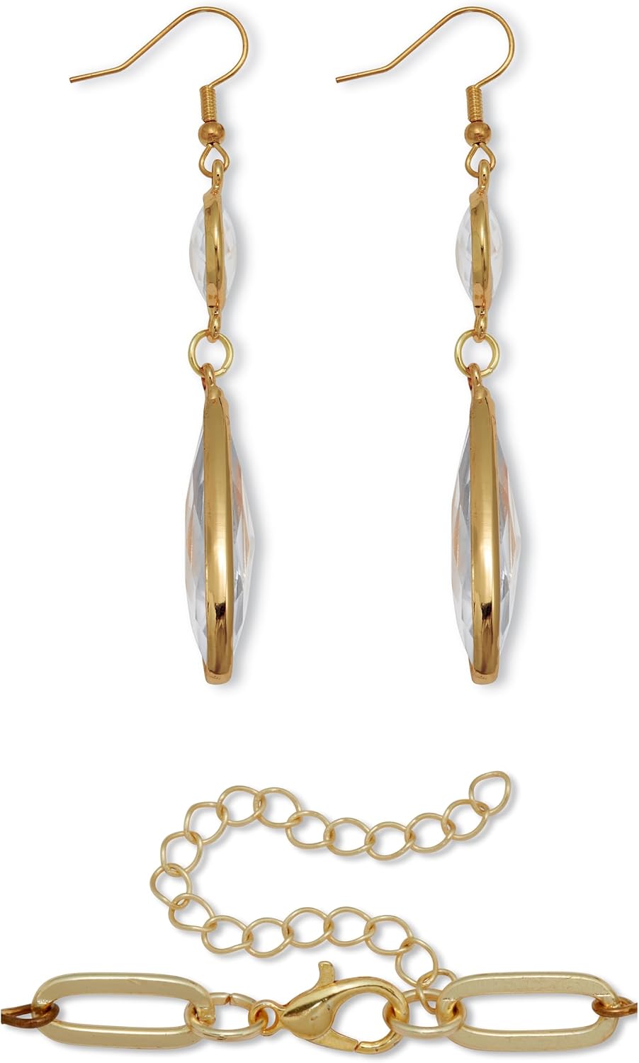 Palm Beach Jewelry Crystal Goldtone Drop Necklace and Crystal Earrings 2-Piece Set