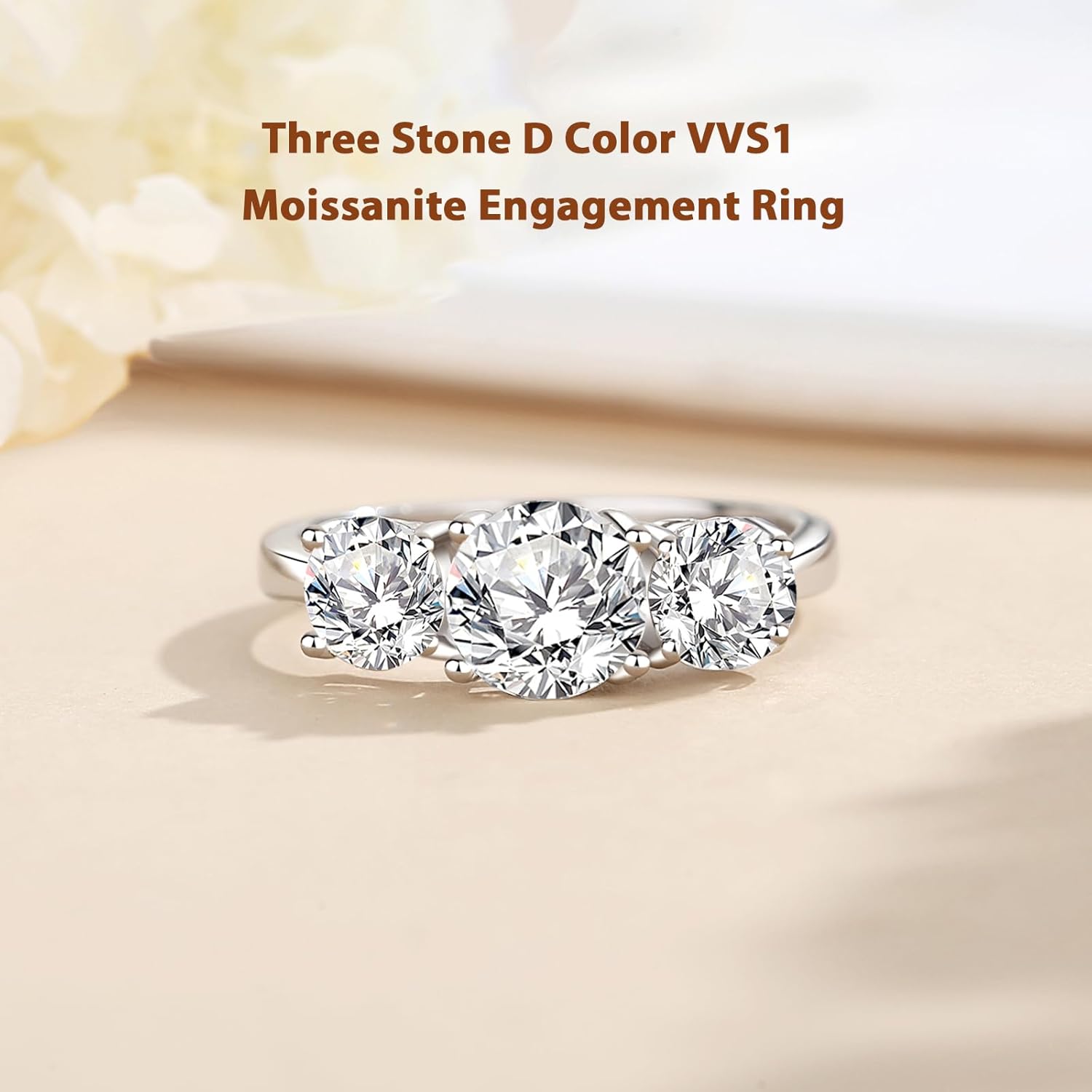 2-4CT 925 Sterling Sliver 3 Stone Moissanite Engagement Rings/Anniversary Rings/Wedding Rings For Women, Round Cut D Color,Size4-9,Perfect Jewelry Gifts