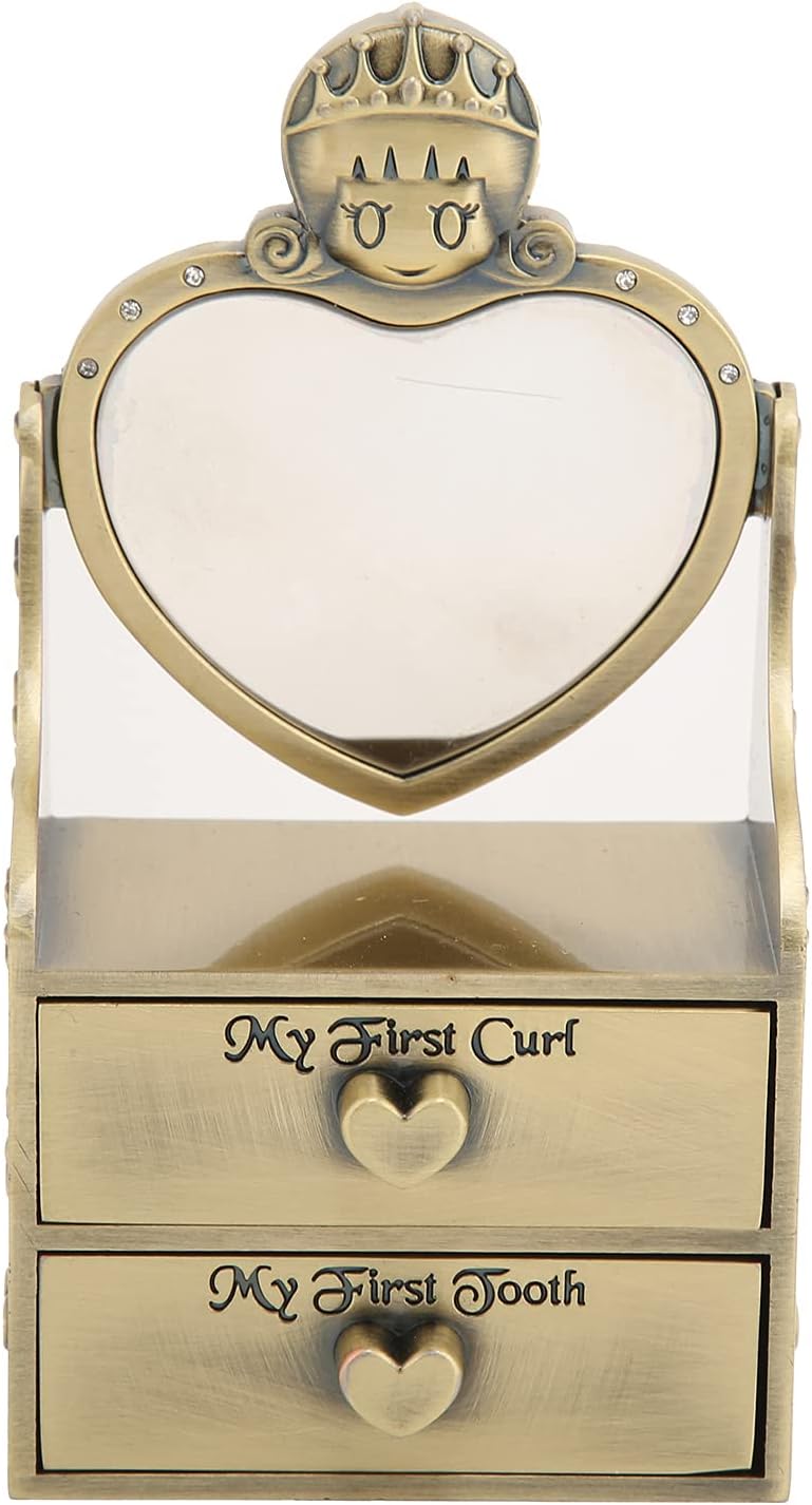 Baby Keepsake Box, Tooth Fairy Gifts for Girls and Boys, Cute Pumpkin Carriage Design with Two Drawers, Zinc Alloy Silver Plated Keepsake Box for Baby (Antique Brass Color)