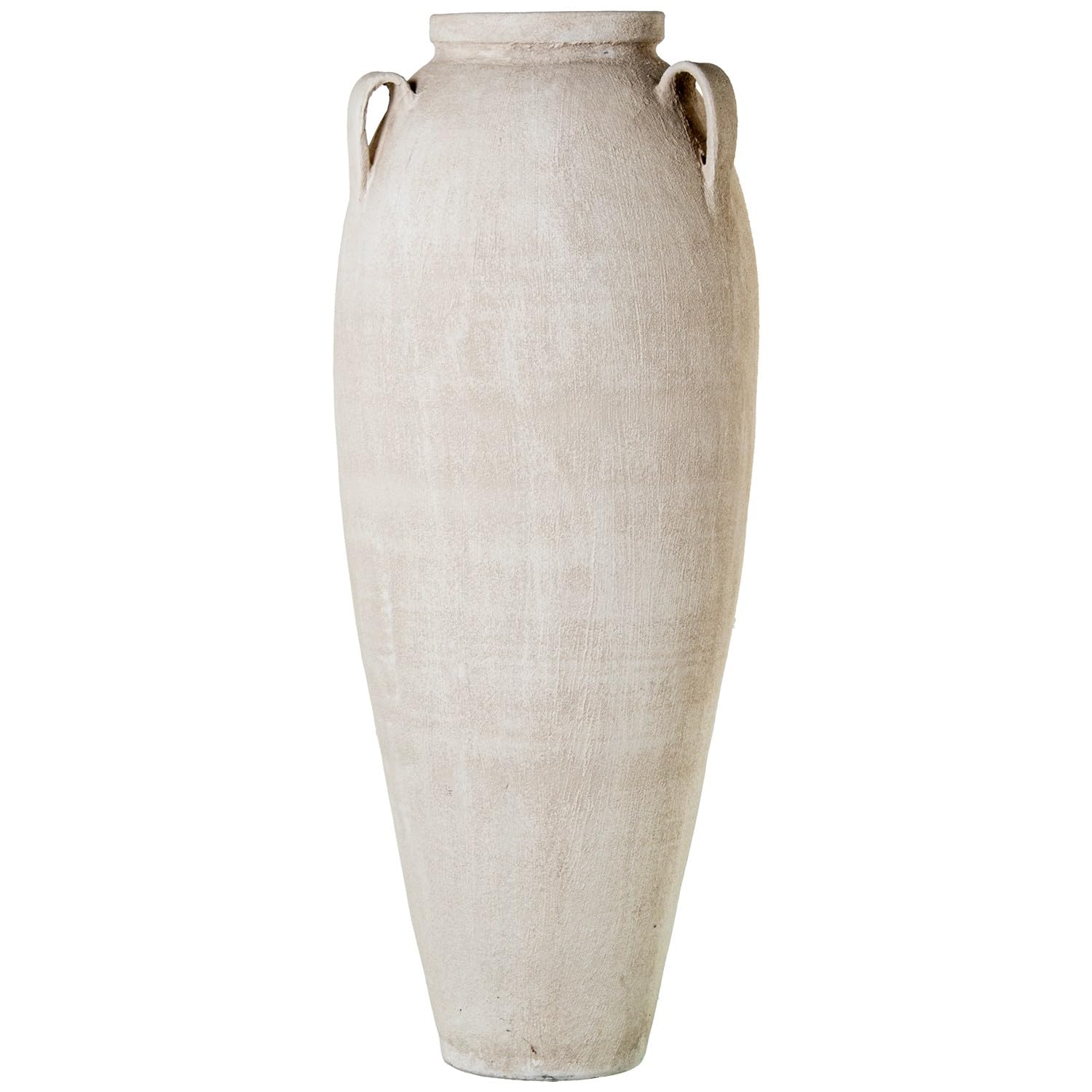 Vase de sol en céramique beige DRW de 100 cm de haut, jarre d'exception aux 3 poignées