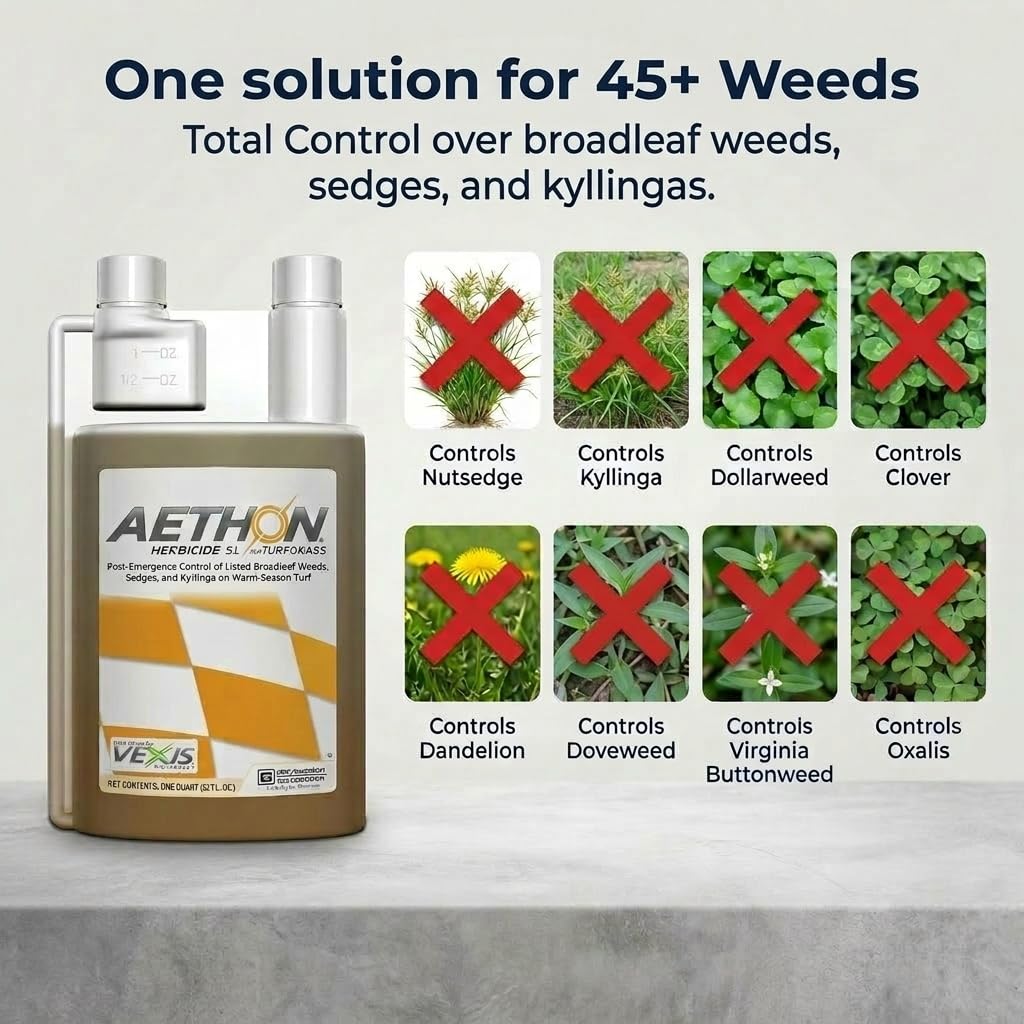 PBI-Gordon Aethon Herbicide SL, 1 Quart – Southern Weed Killer for St. Augustine (Floratam), Bermuda & Zoysia – Kills Nutsedge Tubers, Kyllinga & 45+ Broadleaf Weeds – Vexis Technology Liquid