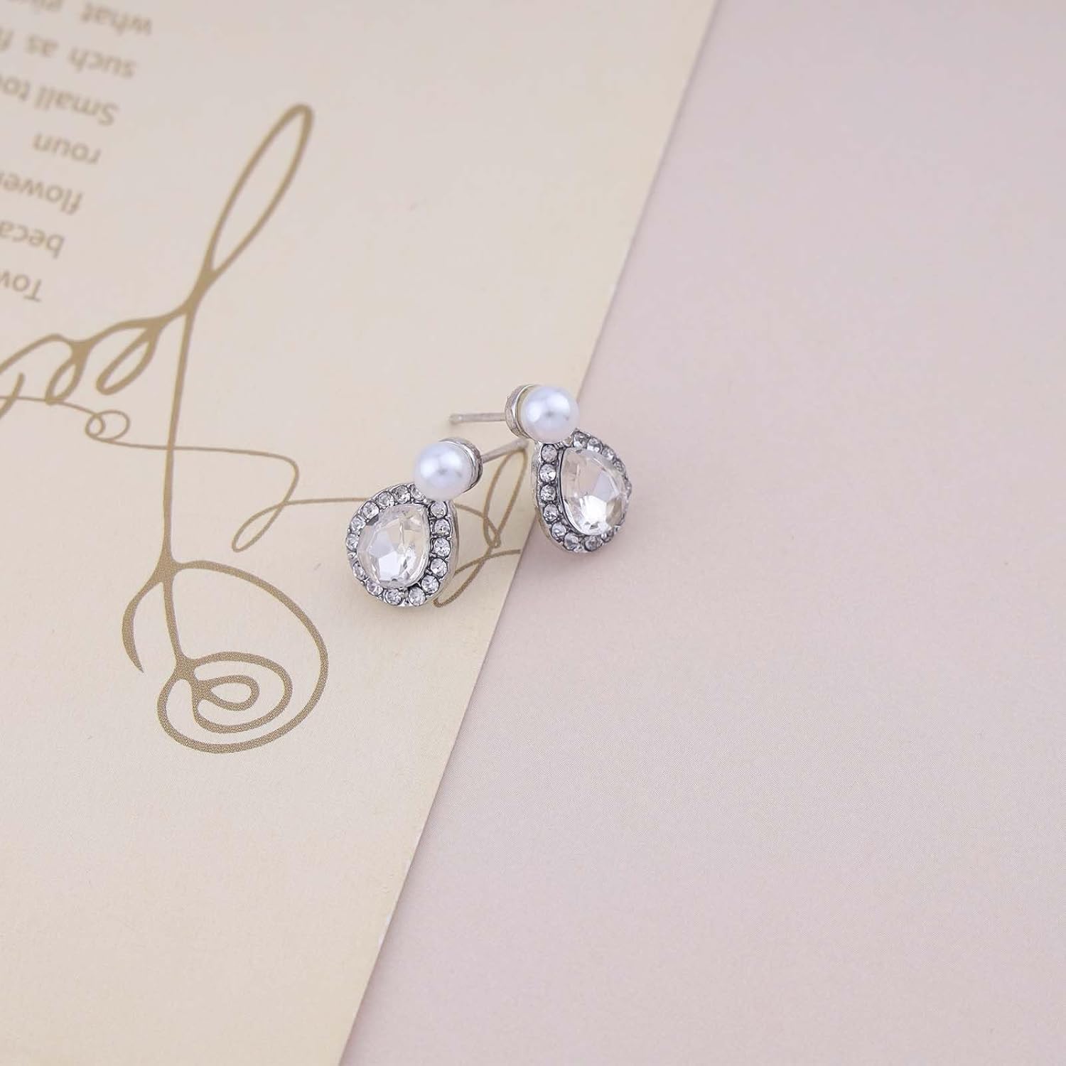 Andelaisi Boho Rhinestone Pearl Earrings Silver Teardrop Crystal Dangle Earrings Vintage Cz Pearl Studs Earrings Sparkly Crystal Cz Drop Earrings Jewelry for Women - Image 6