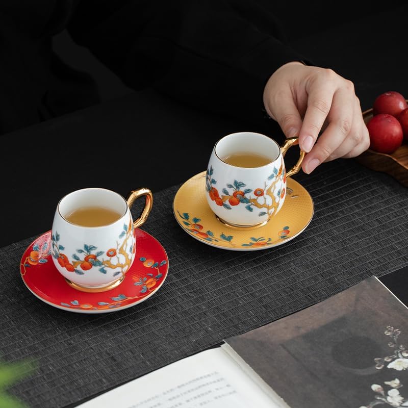 GSOUL Kungfu Tea cup Ceramic Coffee Mug Light Luxury Premium Feeling Brewing Afternoon Tea Cup Saucer Set Small Tea Cups