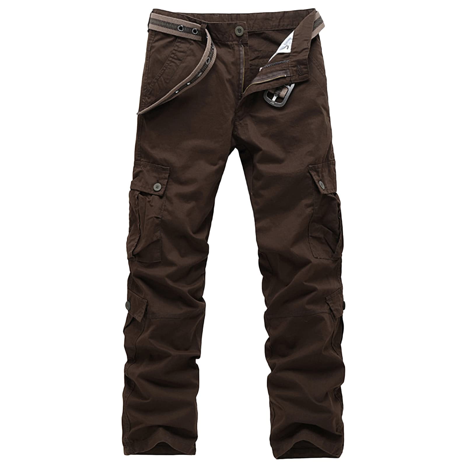 Maiyifu-GJ Men's Multi Pocket Cargo Pant Relaxed Fit Straight Leg Military Pants Casual Tactical Wild Combat Trousers (Brown,40)