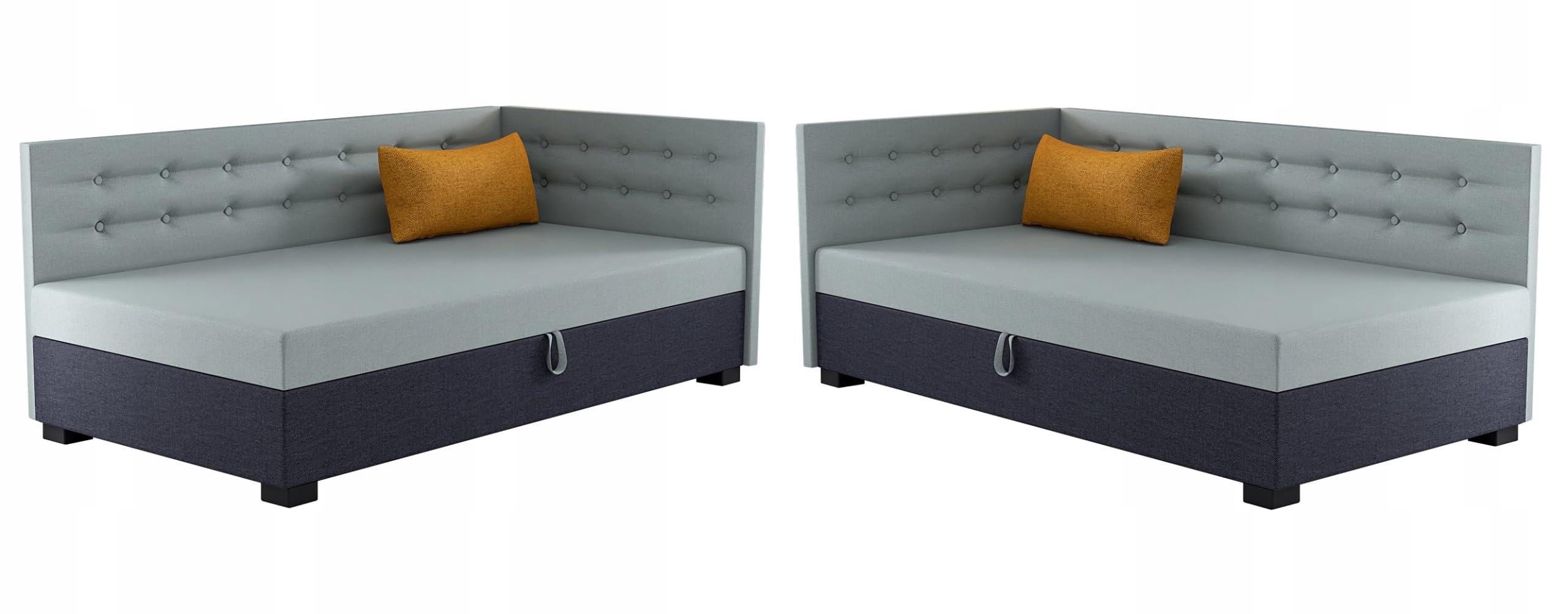 Boxspringbett Olaf+ 123x198x42 cm mit Taschenfederkern Matratze, Bett mit Matratze, Polsterbett mit Bettkasten, Gepolstertes Einzel Bett, Schlafsofa - Minze mit Graphit