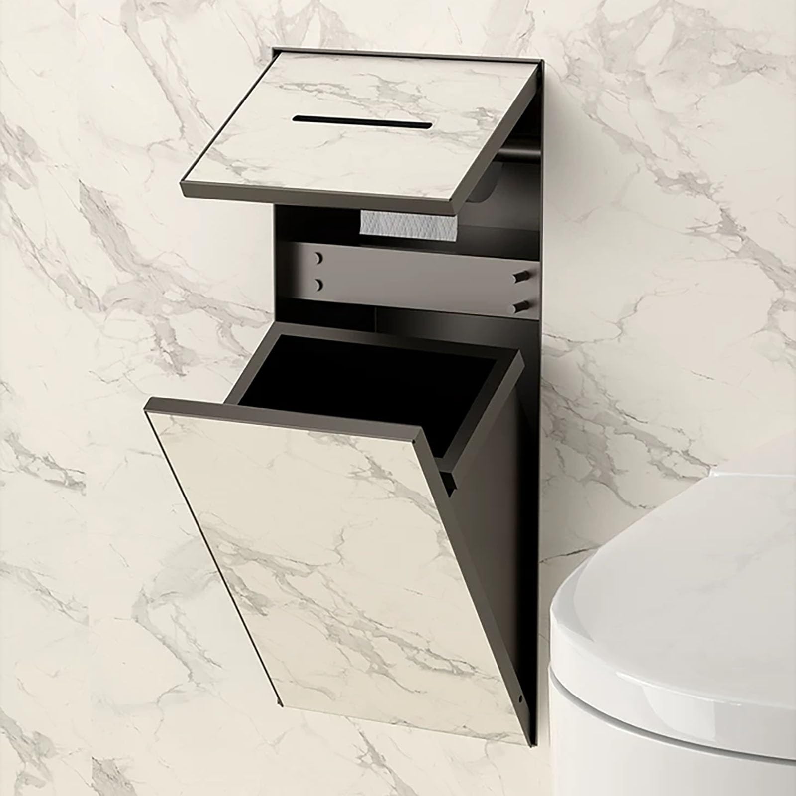 Poubelle et Porte-Papier Toilette encastrés en Acier Inoxydable, Gain de Place, avec Support intégré pour Papier Toilette, idéal pour Les Murs carrelés, Design élégant en Niche Murale.