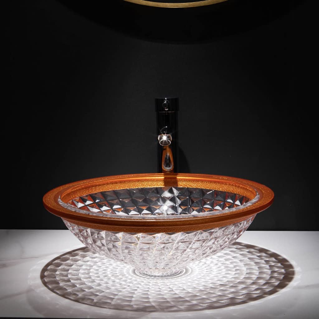 Lavabo Da Bagno Lavabo Da Appoggio Per Bagno Lavabo Da Appoggio Per Bagno Con Bordo Arancione In Vetro Temperato Lavabo Rotondo In Vetro Artistico Lavabi Da Appoggio Per Bagno,Sink Only One Size
