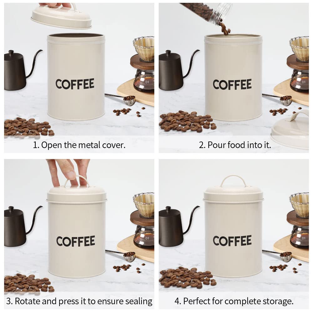 Kitchen Canister set of 5, Coffee,Flour, Tea, Sugar Canister & Utensil Organizer (Ivory)