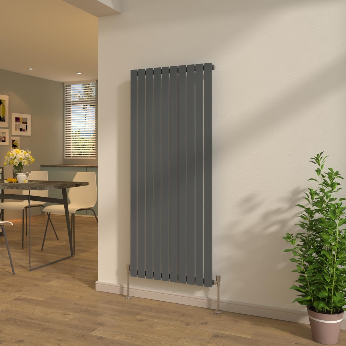 NRG Vertical Designer Radiator Flat Panel Single Column Tall Upright Anthracite 1600x680mm Central Heating + Free Angled Valves โ image 1