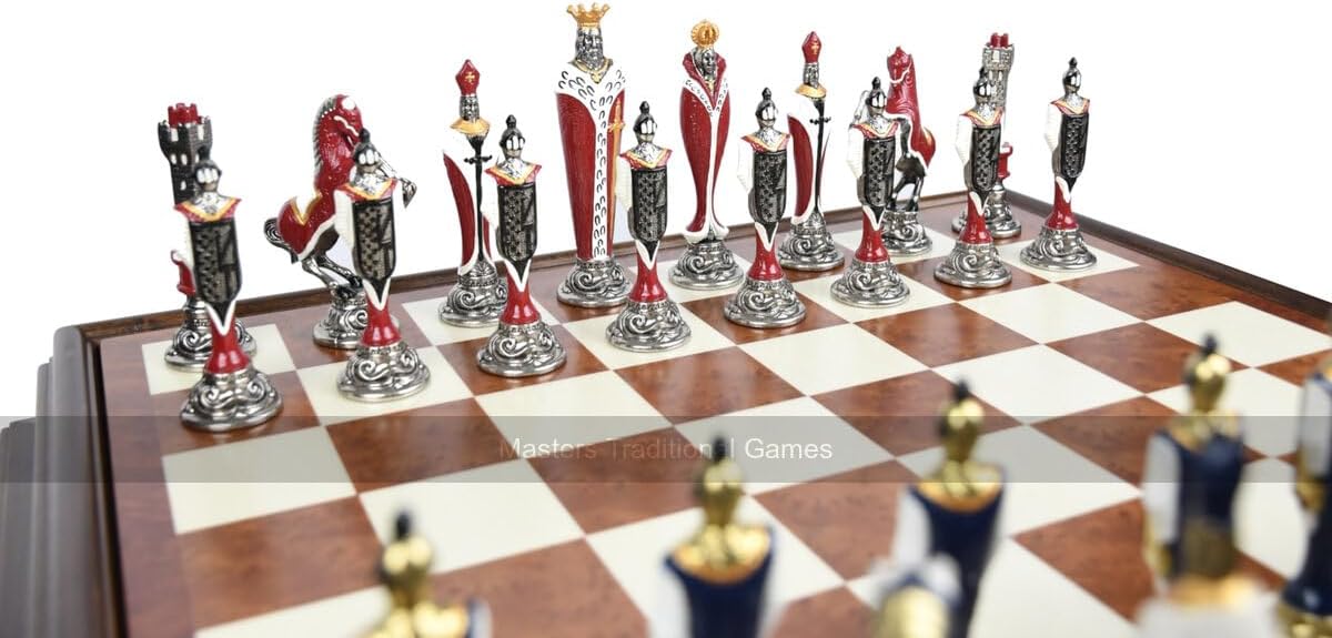 Renaissance Hand-Painted Metal Chess Pieces (5.5-inch King)
