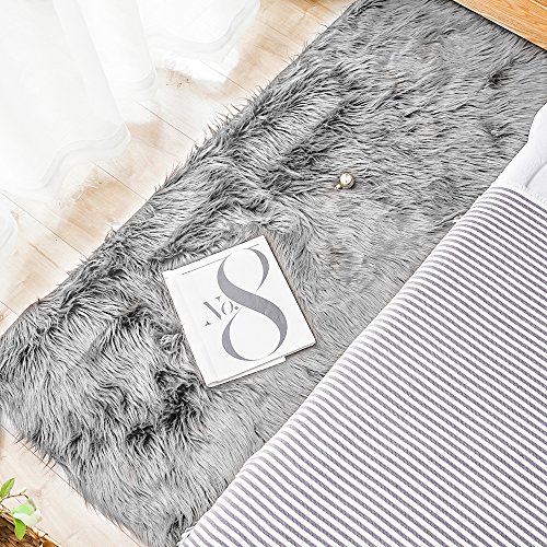 Carvapet Luxury Soft Faux Sheepskin Fur Area Rugs For Bedside Floor Mat Plush Sofa Cover Seat Pad For Bedroom, 2.3Ft X 5Ft,Grey #TOP1