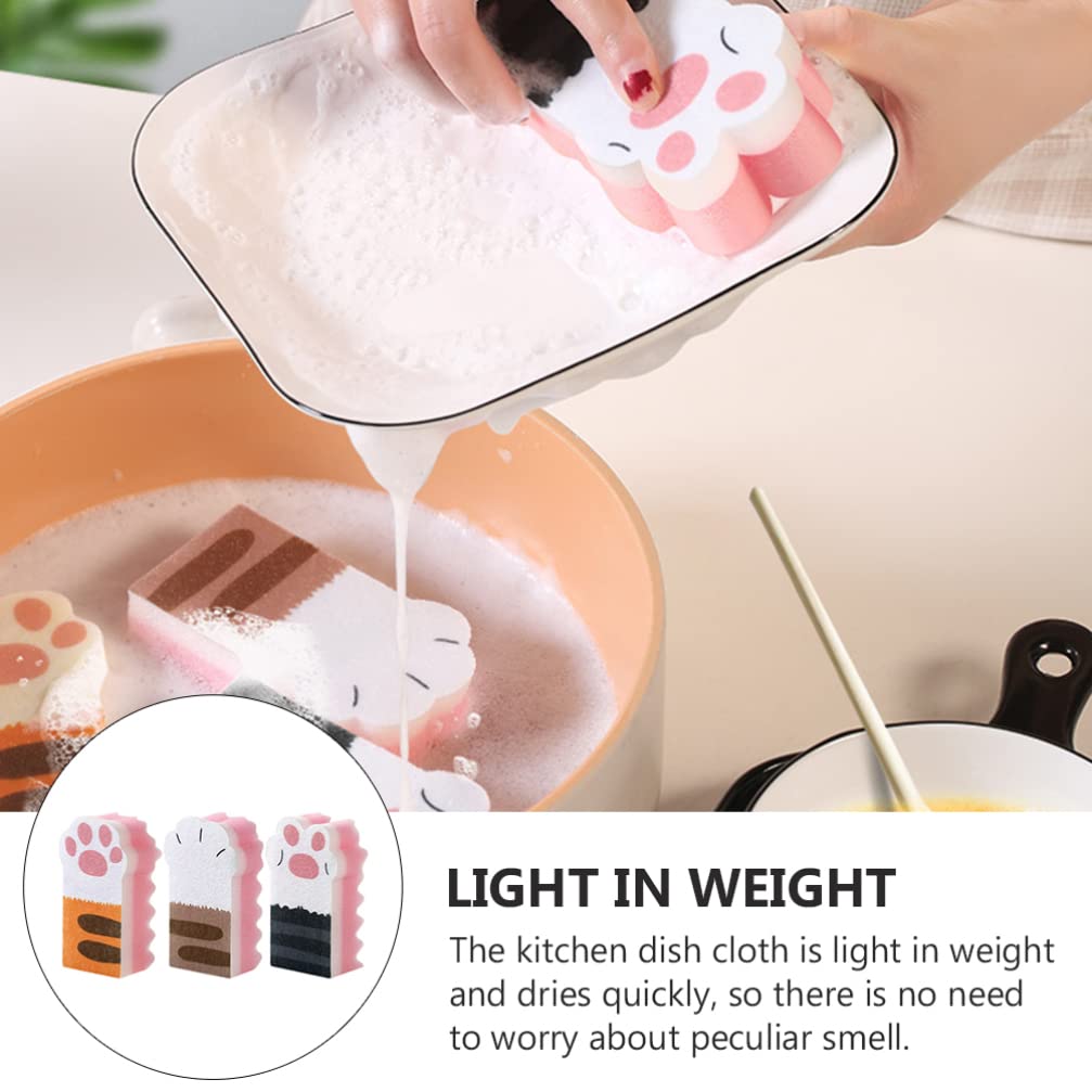 Tomaibaby Cat Paw Sponge Thickened Kitchen Cleaning Sponge for Dishwashing and Pots Non-Scratch Durable 3 Pack - Image 2