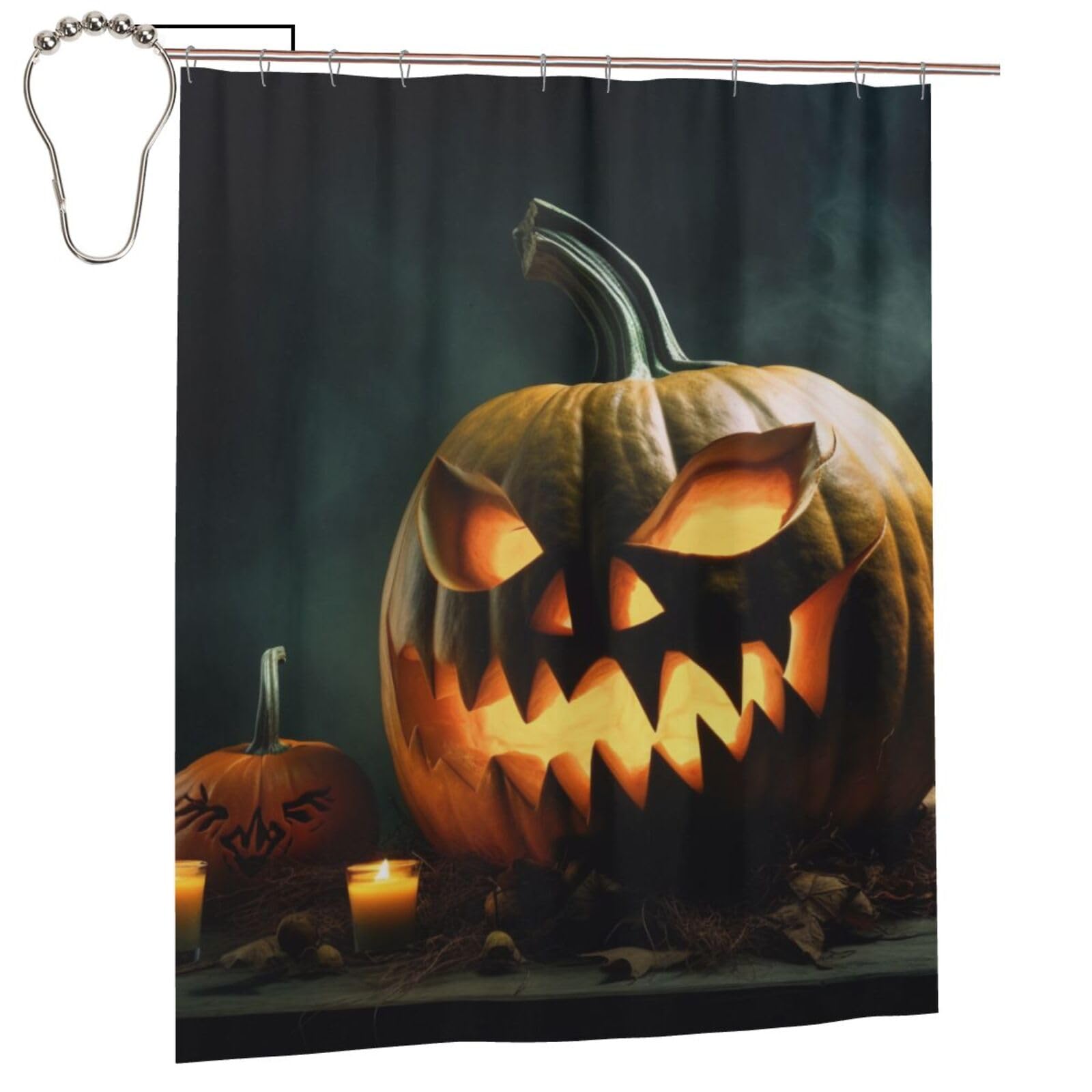 BWWHCCTI Halloween Night Printed Shower Curtain With 12 Iron Hooks Opaque Quick Drying Waterproof Shower Curtains Sets For Bathroom 152x183 Cm