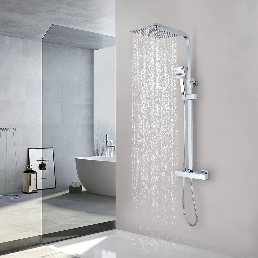 Colonna Doccia Termostatica Stanew, Set Doccia Completo, Colonna Doccia per Bagno, Termostato con Miscelatore Regolabile in Altezza Sistema Doccia (Argento)