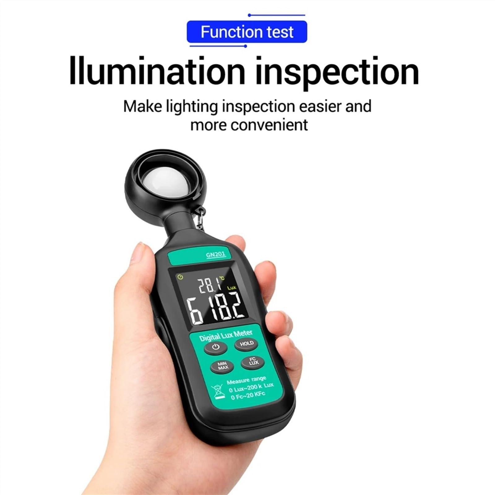 Fotómetro Medidor de luz Digital GN201, medidor de Lux, fotómetro de 200K, medidor Ultravioleta, radiómetro UV, iluminómetro de Mano, fotómetro