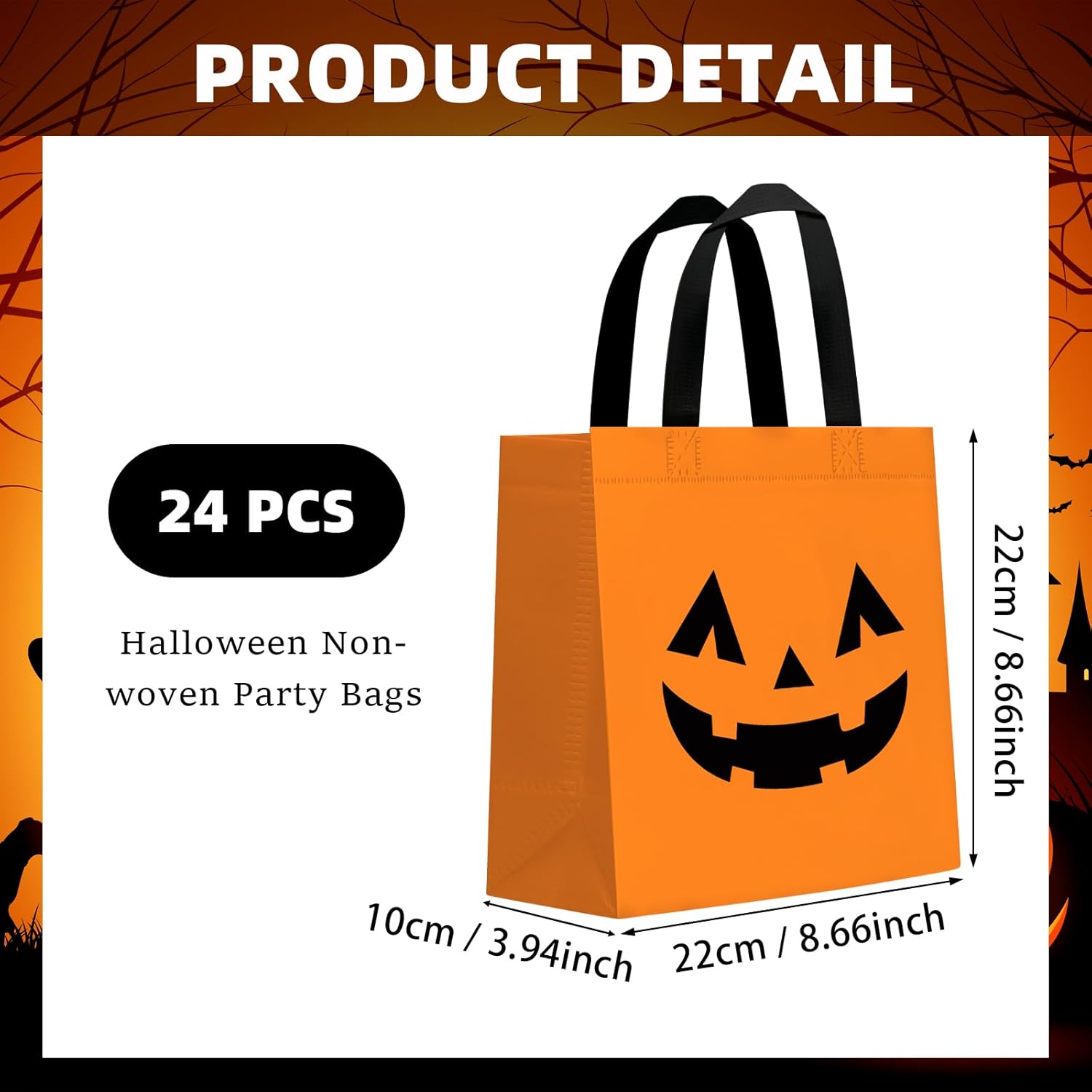 24 PCS Halloween Candy Bags Reusable Non Woven Treat Gift Bags Pumpkin Tote with Handles Bulk For Halloween Themed Trick or Treat Party Favors Supplies - Image 3