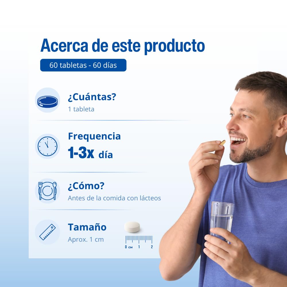 Lamberts Enzima Lactasa 9000 FCC | 60 Tabletas | Apto para Veganos | Sin Gluten | Sin OGM | Super Strength | Para Intolerancia a la Lactosa | Tomar Antes de Lácteos | Calidad Farmacéutica GMP