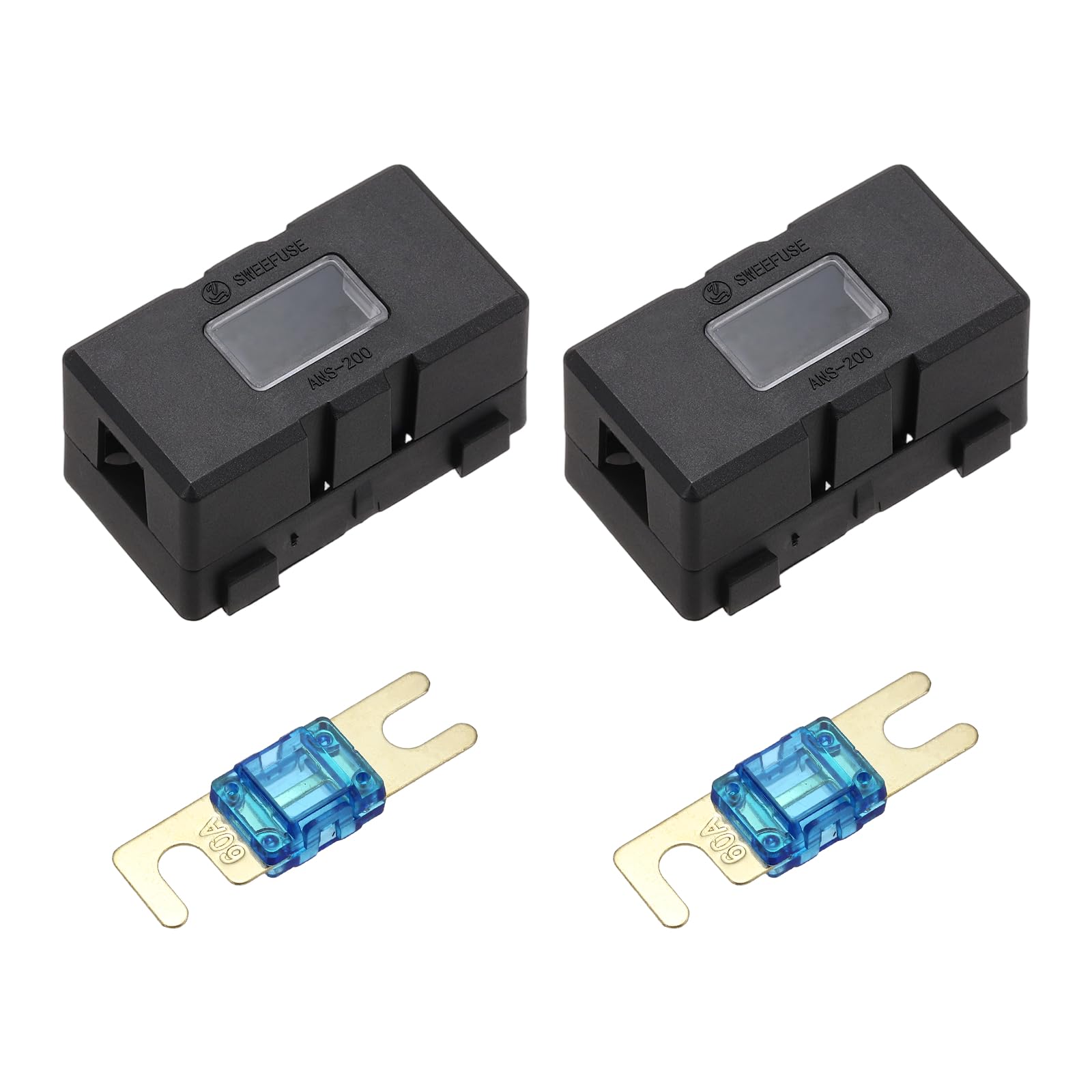 sourcing map 2pcs 200A 125V ANL Fuse Holder Kit, 60A Fuse Inline Block Box for Automotive Marine Audio Video Electronic System