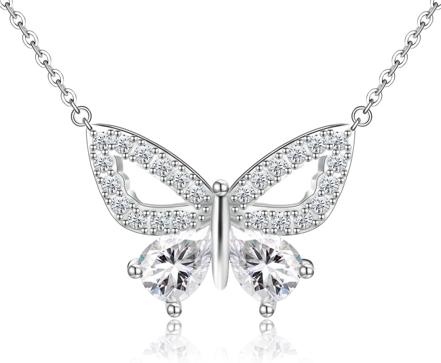 Sterling Silver Butterfly Pendant Necklace for Women Hypoallergenic Cubic Zirconia Adjustable Chain Trendy Pendant Necklace