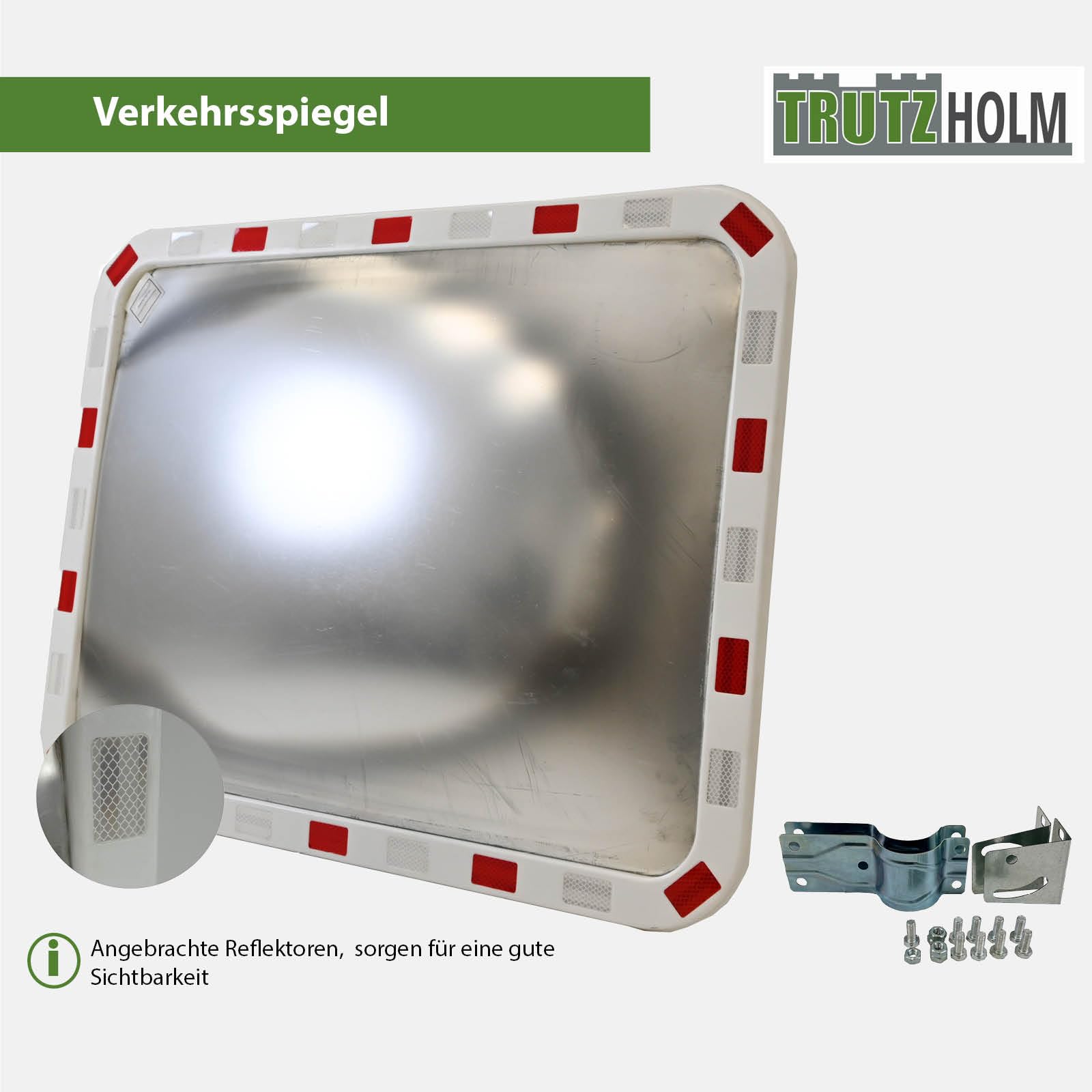 TRUTZHOLM Verkehrsspiegel eckig rot/weiß 60x80 cm Sicherheitsspiegel für innen und Außen