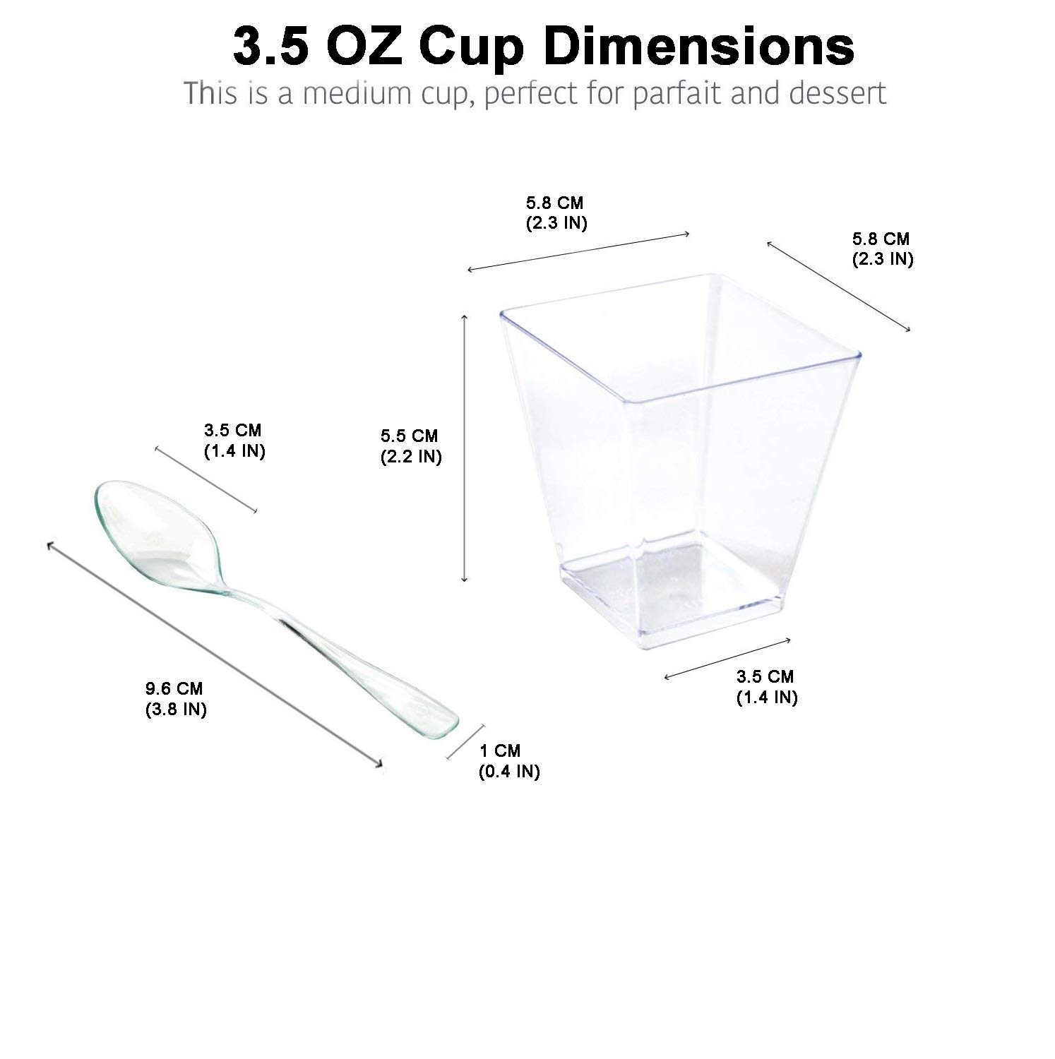 LSR LORESO 48 Pcs Mini Square Dessert Cups 3.5 Oz With Spoons | Clear Plastic Reusable Appetizer Cups - View #7