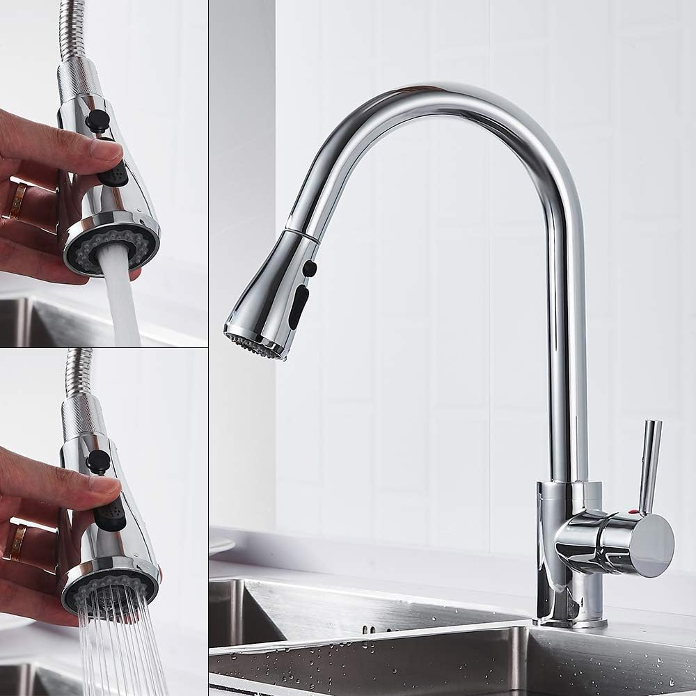 Chrome Swivel Sink Mixer Sprayer Modern Kitchen Tap Monobloc Single Lever Dual Ways Spout Pull Down Faucet
