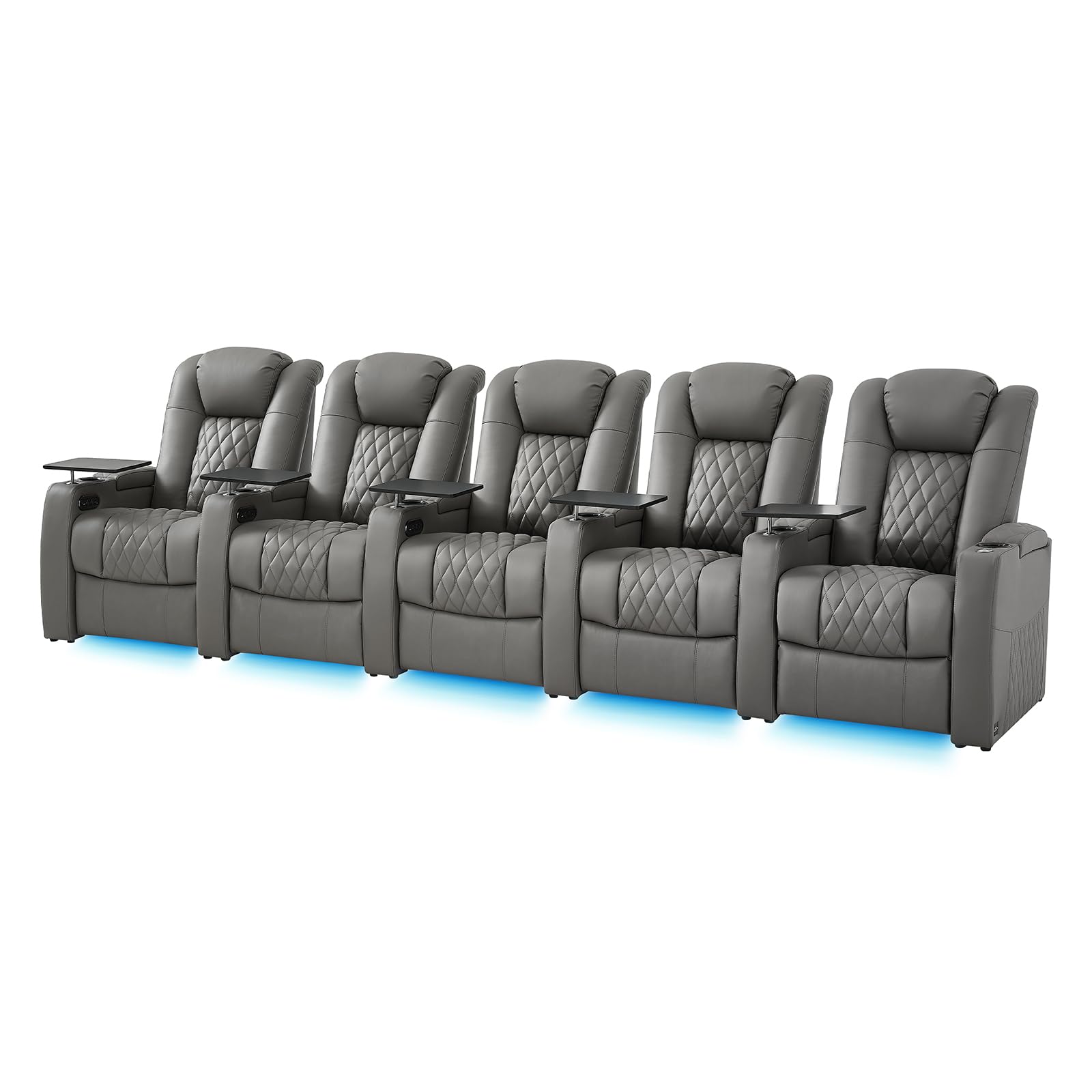 comfiroom Top Grain Leather Home Theater Seating Recliner Sofa Grey