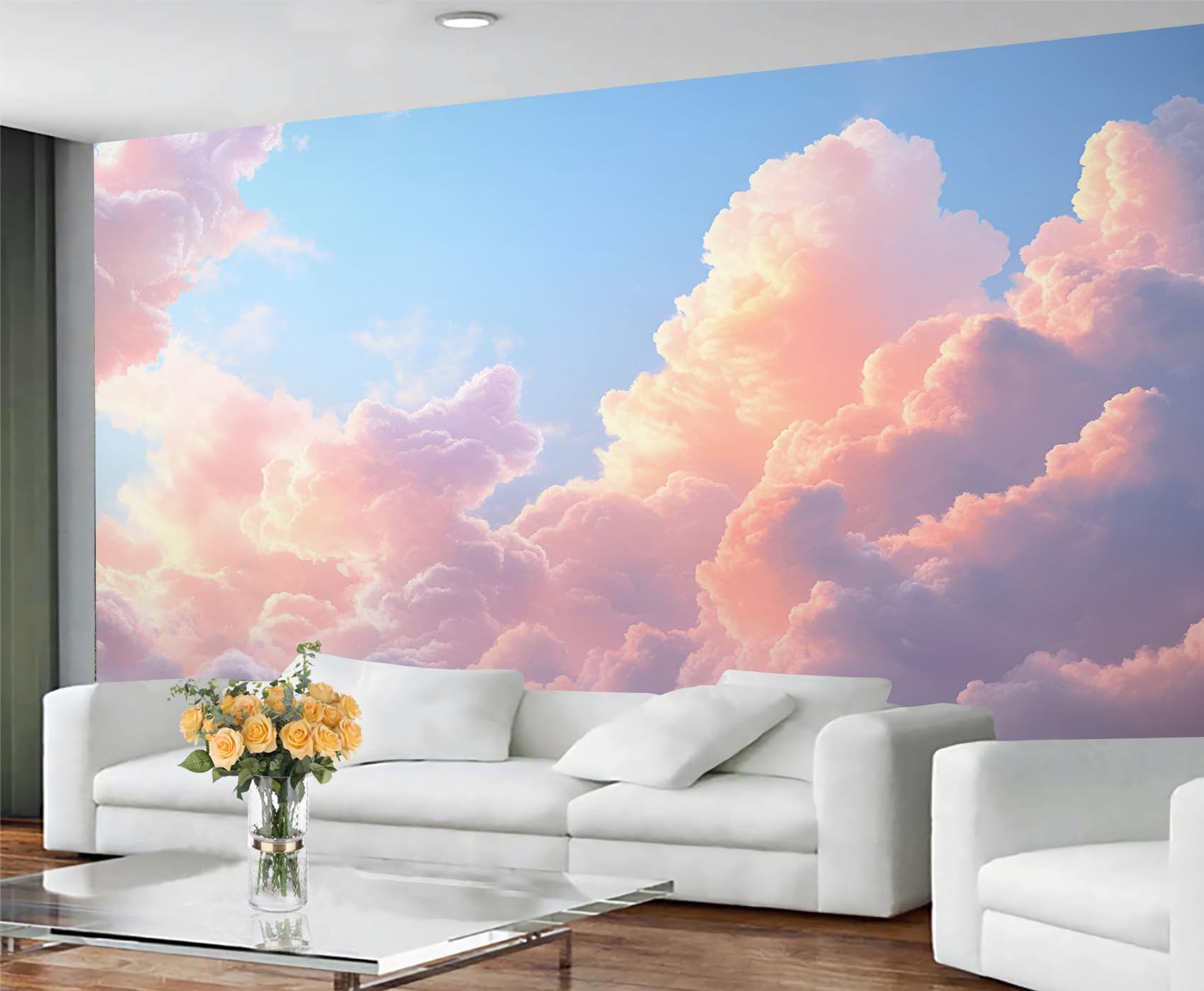 GIVLWF Cloud Wallpaper, Pastel Sky Peel and Stick Wallpaper for Bedroom, Anime Clouds Wall Paper for Living Room, Sky Cloud Wall Mural, Natural Scenery Large Mural & Room Decor