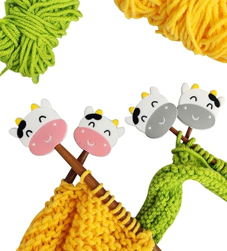 Miniatura 3 de 4 tapones de aguja de tejer de vaca coloridos, protectores de punta de aguja de silicona, protectores de punta de aguja de dibujos animados,