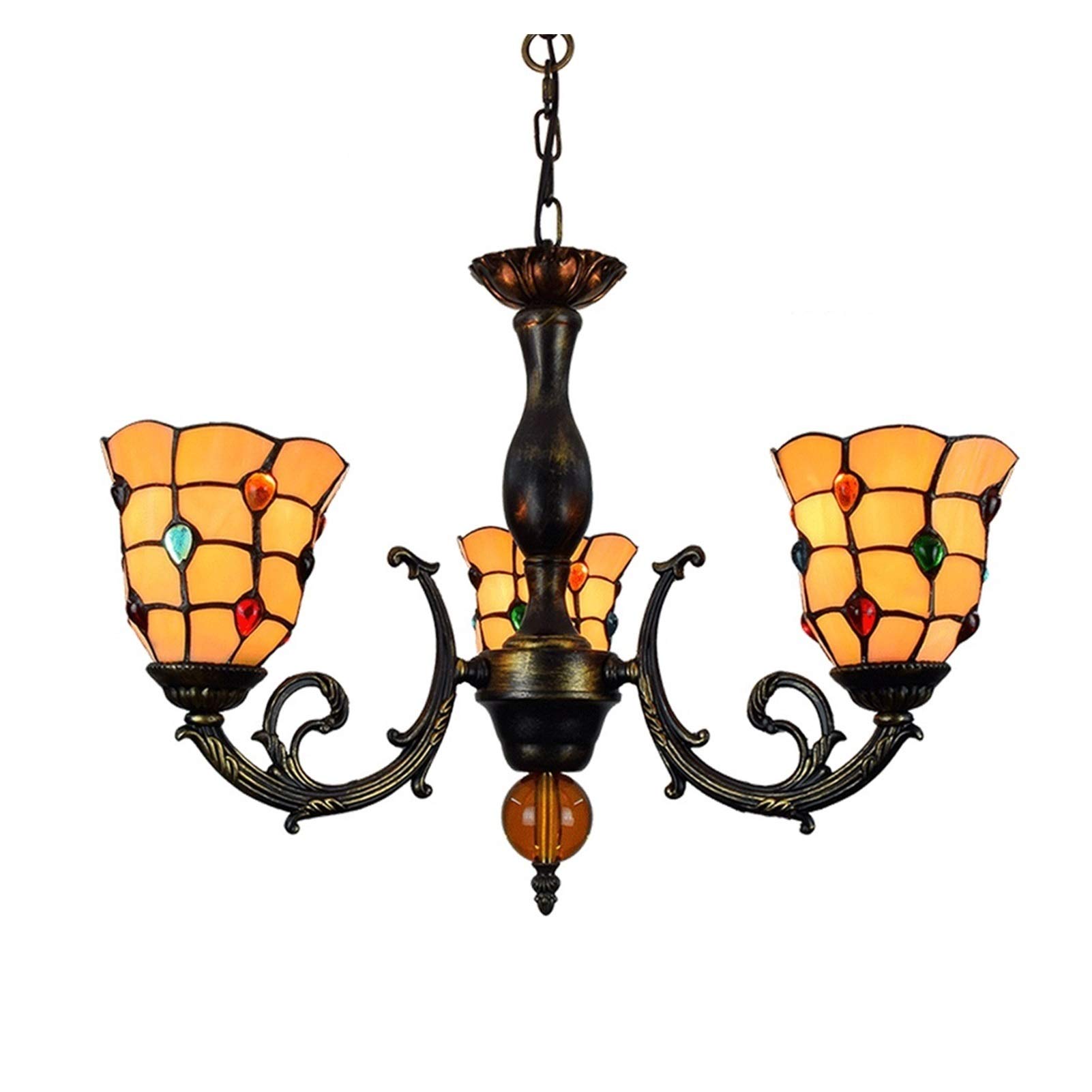 Żyrandol Tiffany 6-calowy stylowy klosz Witraż Wisiorek ze szkła Lampa wisząca z 3 ramionami Kolorowa lampa wisząca Odwrócona lampa wisząca sufitowa