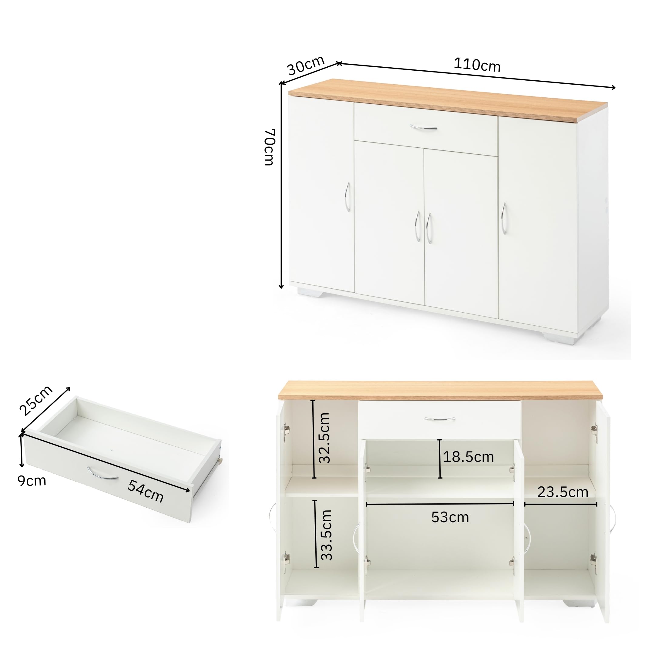 Mueble de almacenamiento, aparador de cocina, almacenamiento, mueble de entrada, con estantes ajustables, apto para cocina, comedor, salón, dormitorio (natural, 110 x 30 x 70 cm)