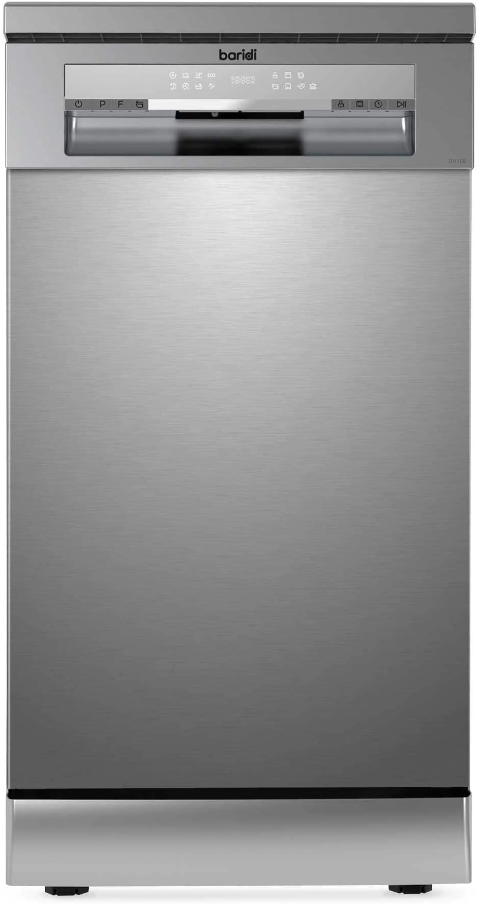 Slimline Freestanding Dishwasher, 45cm Wide with 10 Place Settings, 8 Programs & 5 Functions, LED Display, Silver - DH166