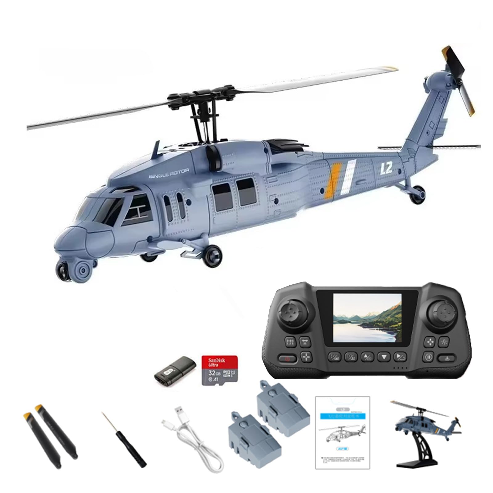 RC Hubschrauber Brushless 4CH intelligenter Ferngesteuerter Hubschrauber mit eingebautem HD-Display-Controller und GPS Optical Flow für Erwachsene 2 Akkus