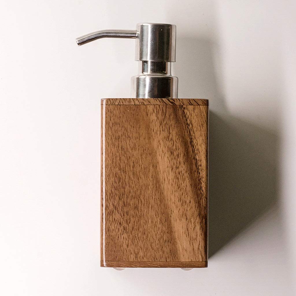 Botella de plástico, cerámica, dispensador de jabón con bomba, dispensador de jabón Dispensador de jabón de madera de nogal con bomba de acero inoxidable Manual de bomba de bomba Conjunto de baño de 4