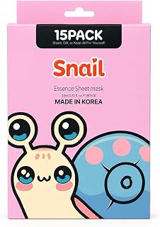 Snail Essence Sheet Mask, 23 ml, 15 Pack | Made in Korea, Snail Secretion, Face Skincare, Share or Gift, K-Beauty