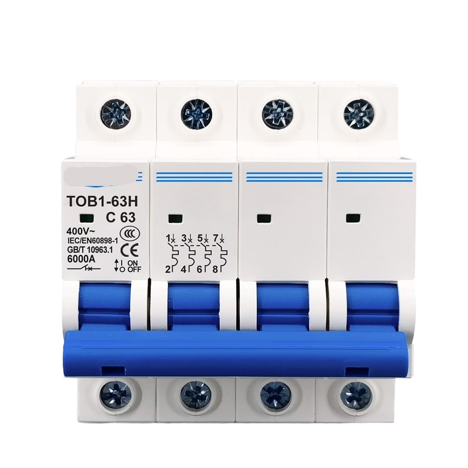 Disjoncteur 4P AC MCB TOB1-63 courbe C avec coupure tétrapolaire simultanée 6A - 6