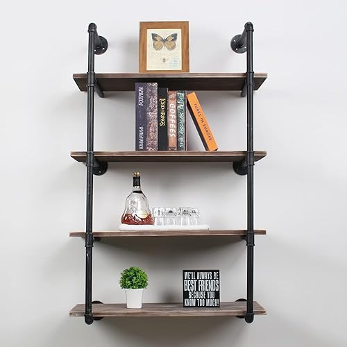 Miniatura 21 de MBQQ, Estantes de tubería industrial con madera, estante de montaje en pared rústico, estantería de metal colgada, estantería flotante de