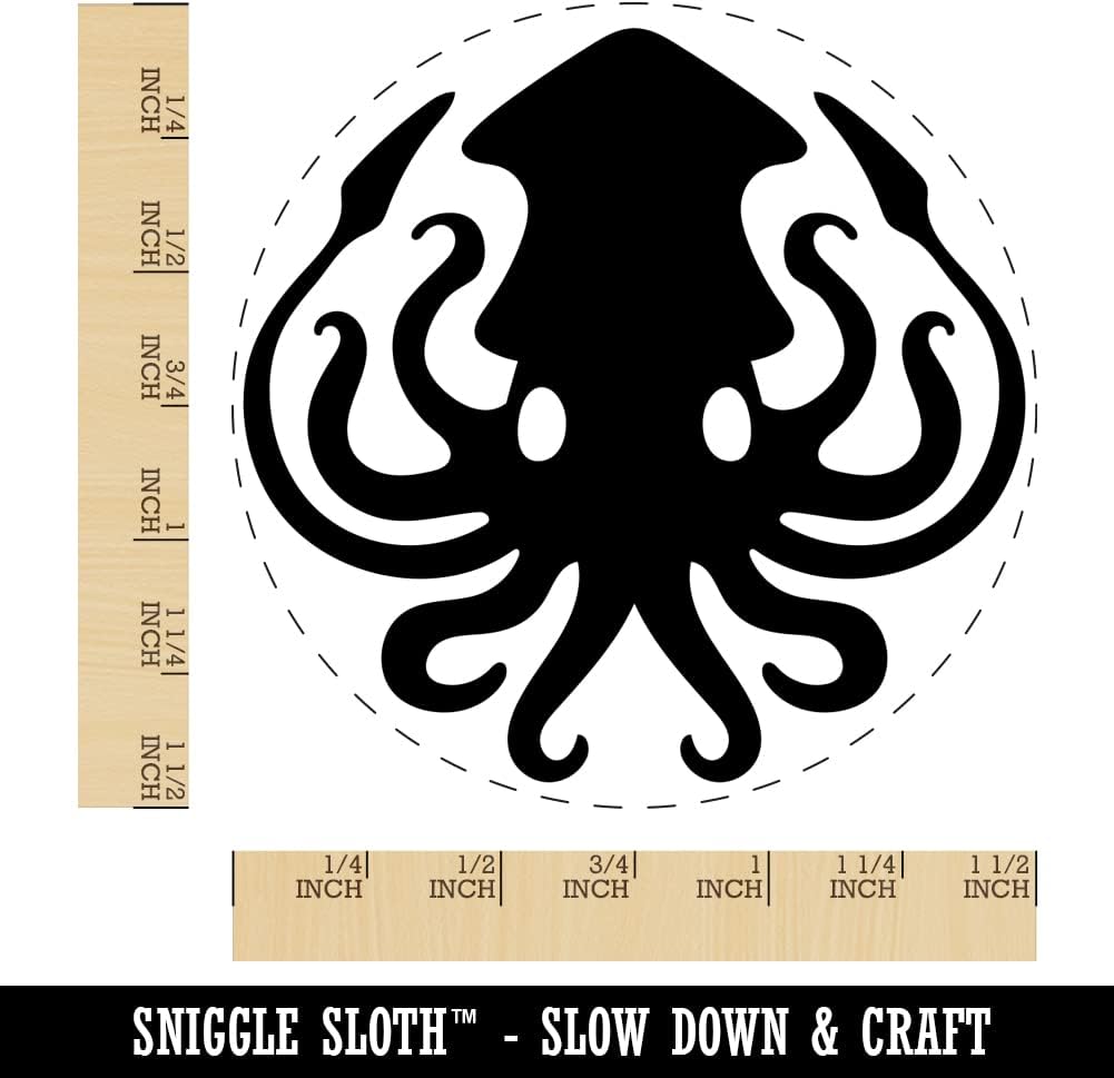 Inky Squid with Tentacles Self-Inking Rubber Stamp Ink Stamper for Stamping Crafting Planners - 1-1/2 Inch Large - Blue Ink