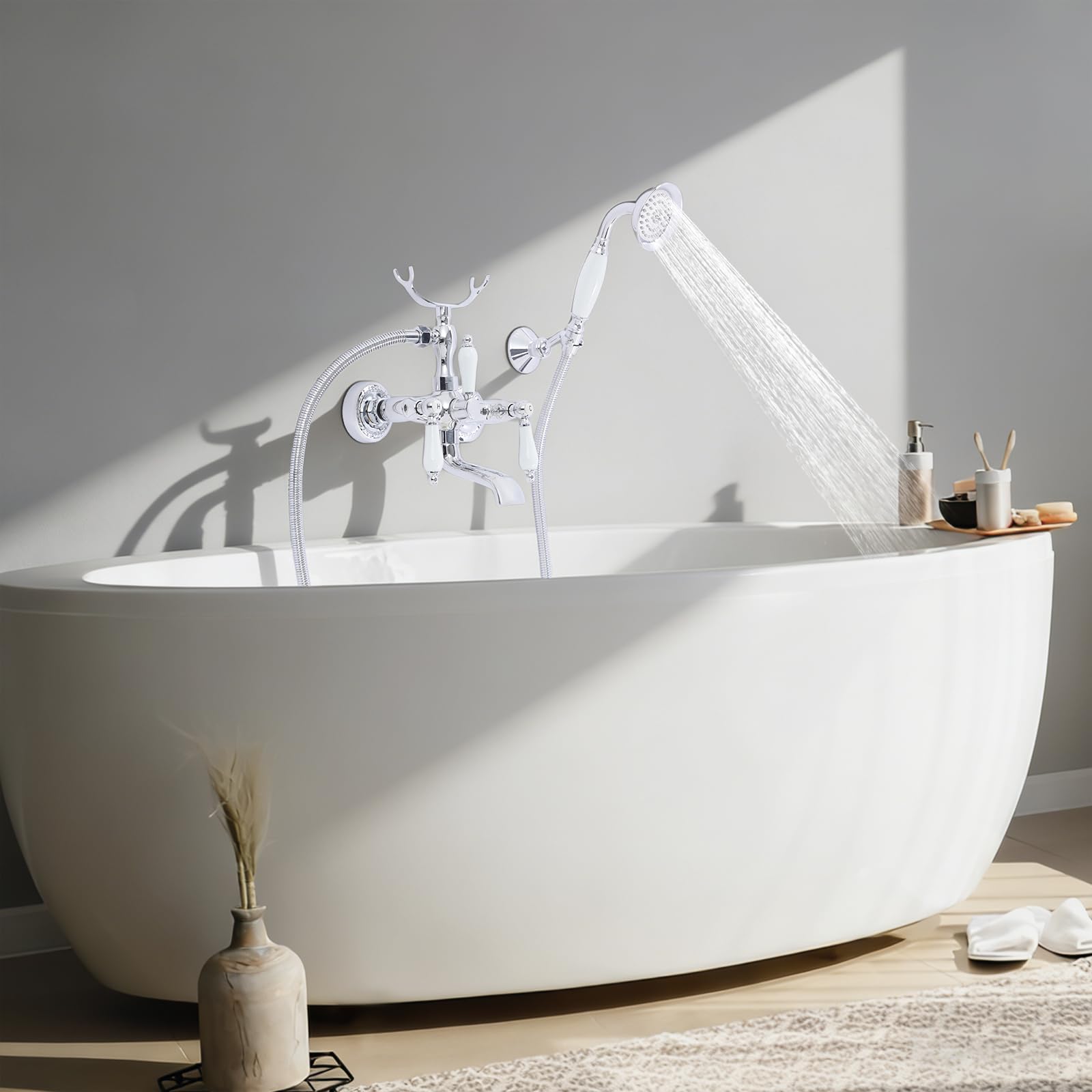 Bateria wannowa w stylu vintage z słuchawką prysznicową i wężem 150 cm (długość węża), armatura łazienkowa do prysznica i wanny