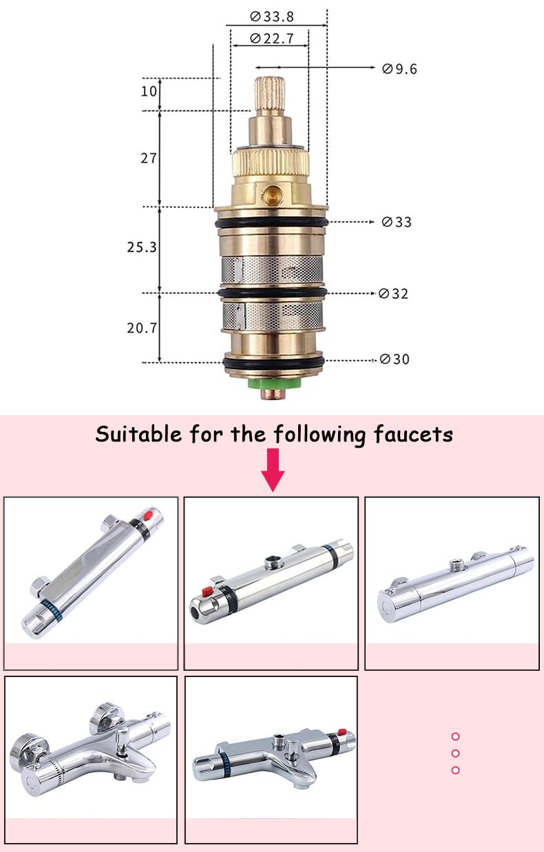 CHUANGRUN Messing Mengkraan Tap, 2 Inlaat 1 Outlet Water Messing Douche Kamer Mixer Kraan, Aparte Badkamer Douche Warm en Koud Thermostatische Mengklep Handvat, Keramische Cartridge